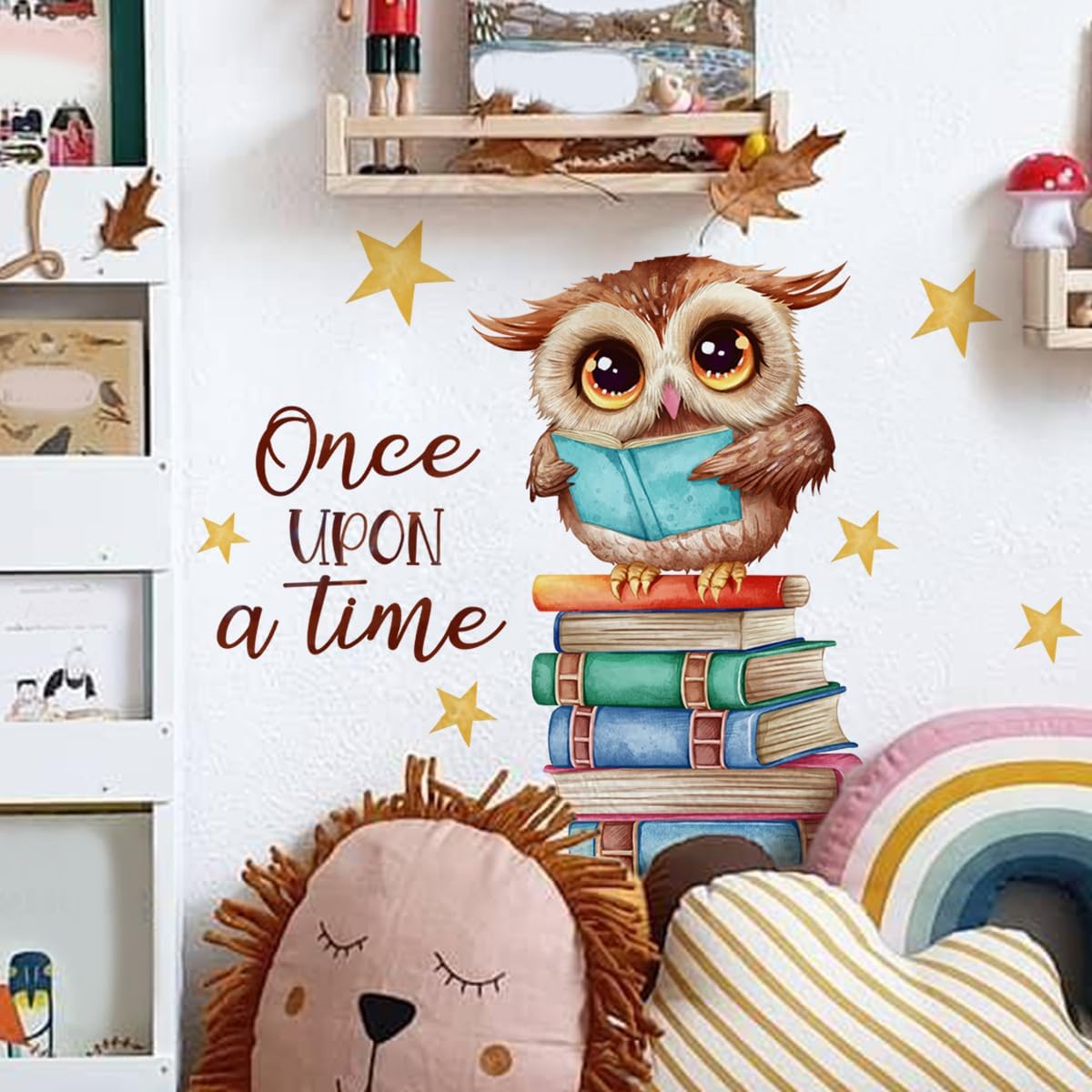 Owl Books Educational Wall Decals Reading Corner Wall Stickers for Classroom Kids Bedroom Preschool Wall Decor
