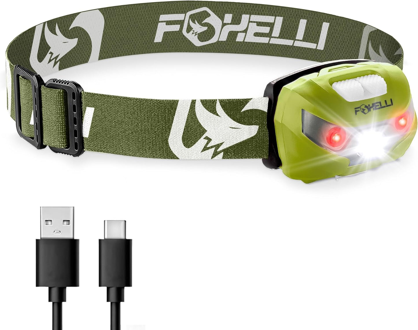 Foxelli USB-C Rechargeable LED Headlamp – Super Bright, Lightweight Head Lamp for Running, Camping, Hiking & Work – Comfortable Fit for Adults & Kids
