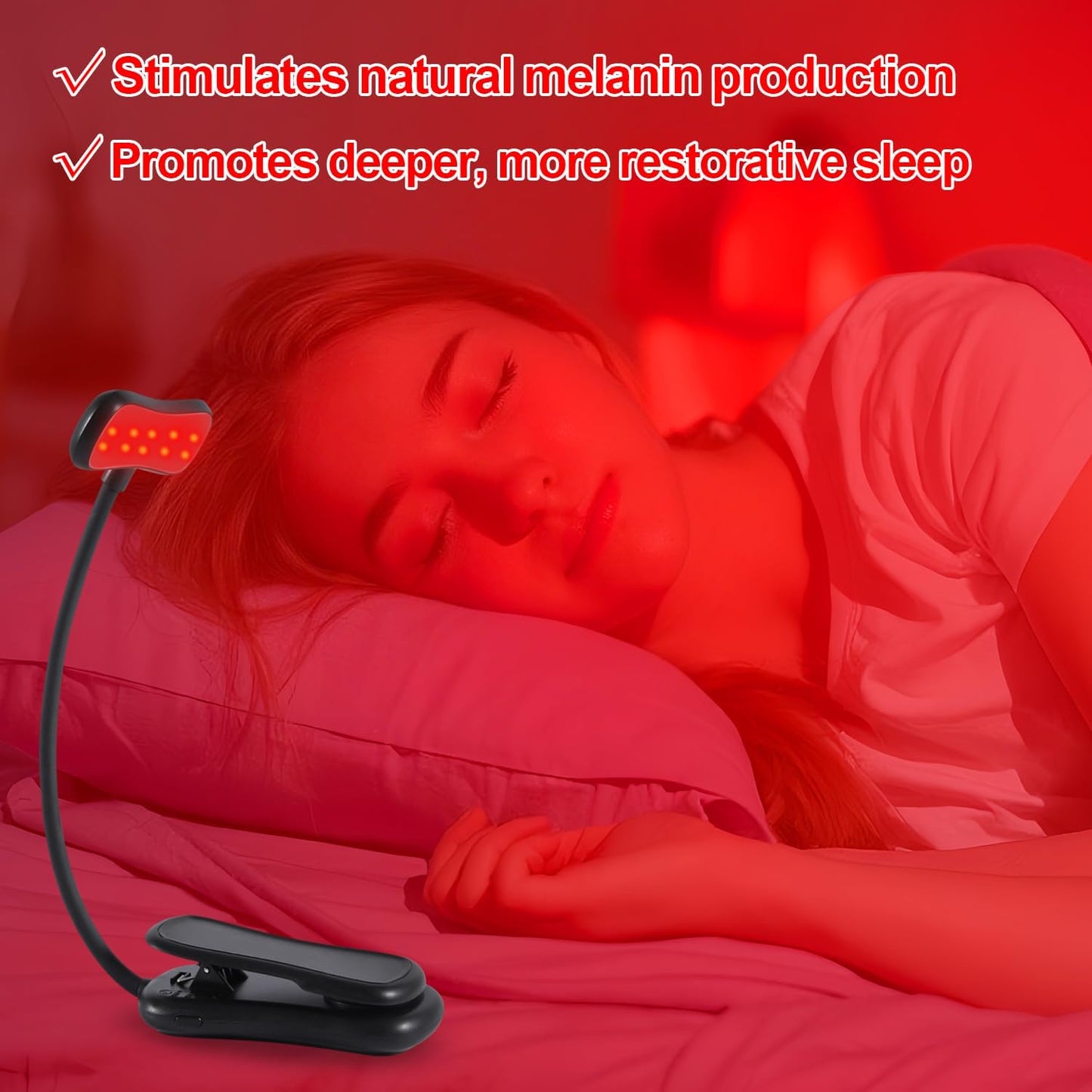 630nm Red Book Light - Zero Blue Light, Rechargeable Clip On Red Reading Light for Reading at Night, Poratble Dimmable LED Book Lamp, Perfect for Travel Nursing Studying
