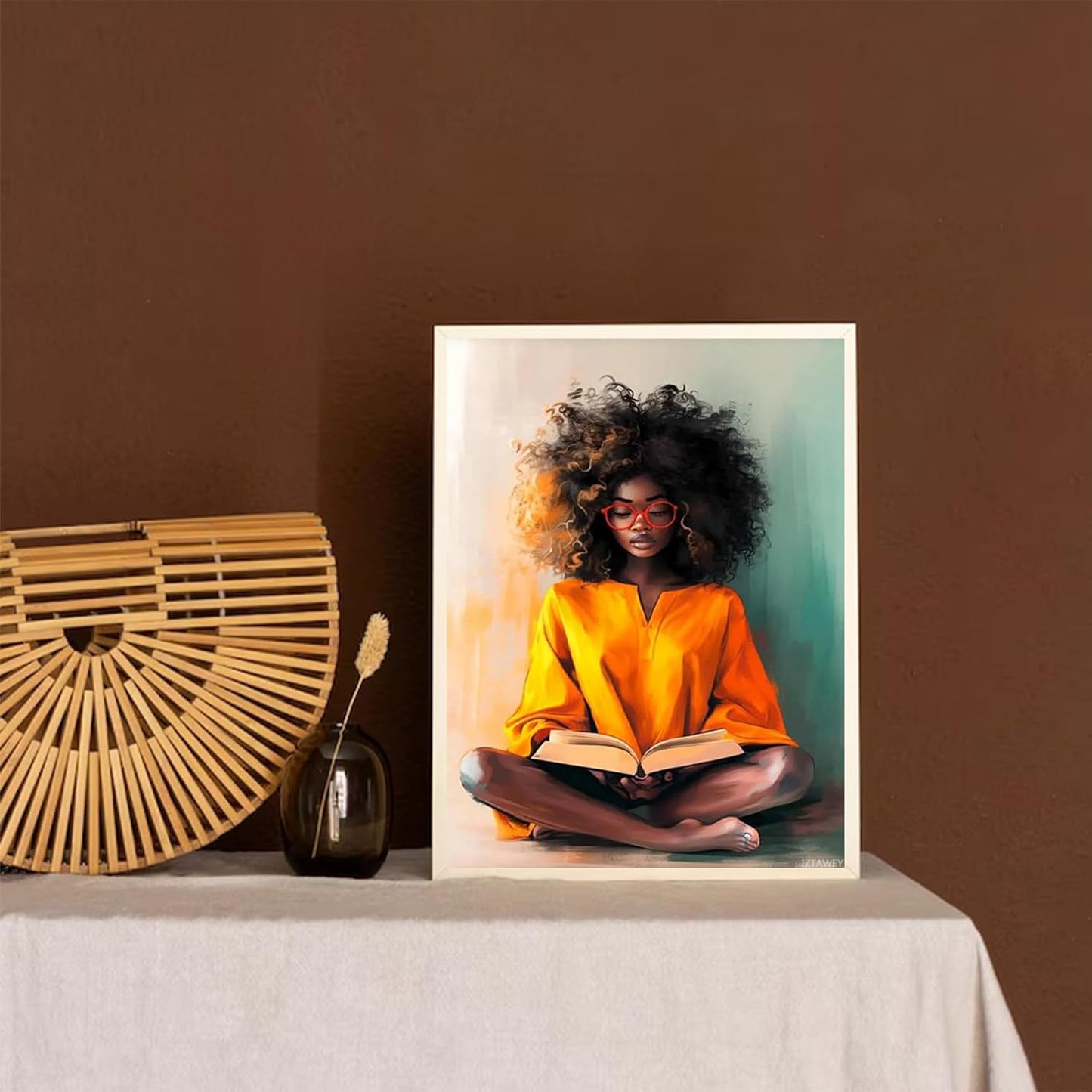 IZTAWEY Black Woman Reading Poster, Black Bohemian Art, African America Black Woman Wall Art For Living Room Unframed 12x16inch