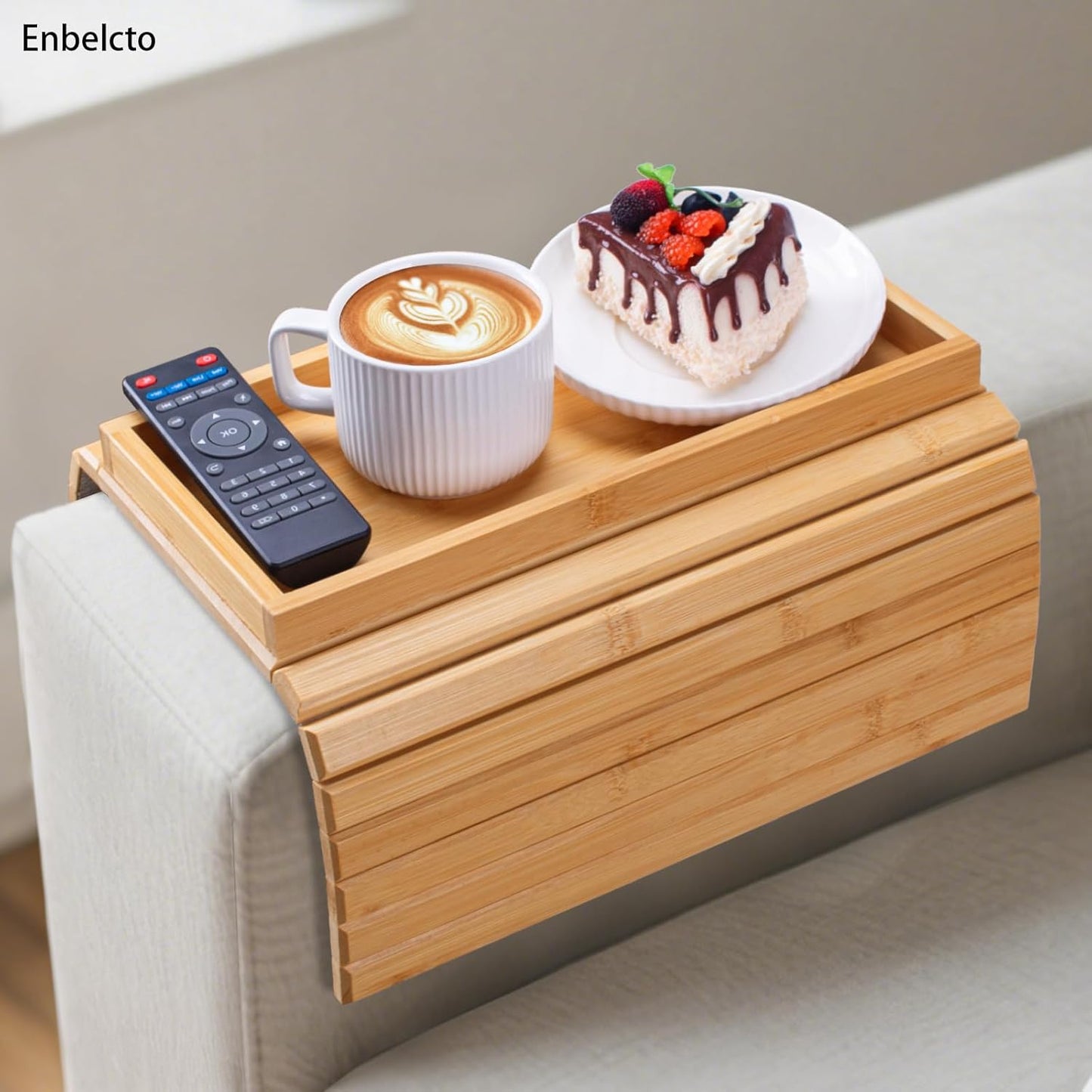 Bamboo Sofa Arm Tray Foldable Couch Arm Tray Anti-Slip Armrest Cup Holder For Couch For Drinks Snacks Phone Remote