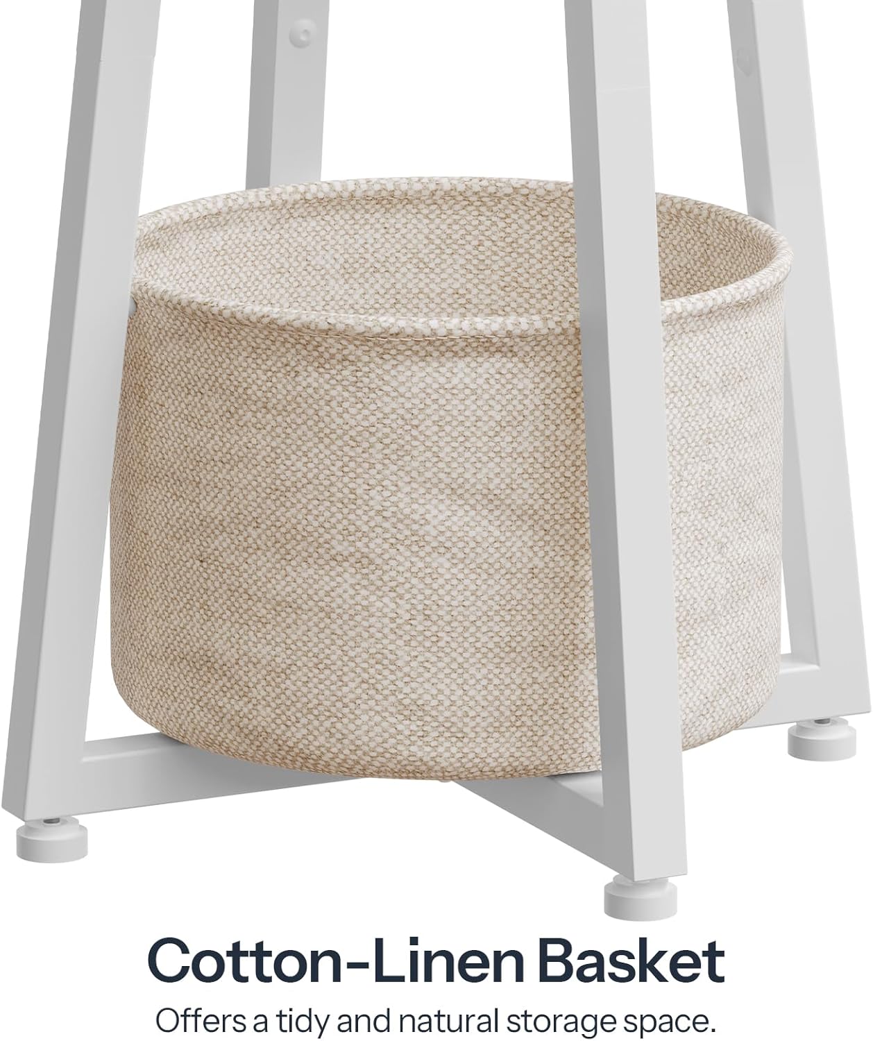 HOOBRO Small Round Side Table, 2-Tier Round Sofa End Table, Compact Nightstand with Cotton Linen Storage Basket, for Small Space, Living Room, Bedroom, Dorm, White WW183BZ01