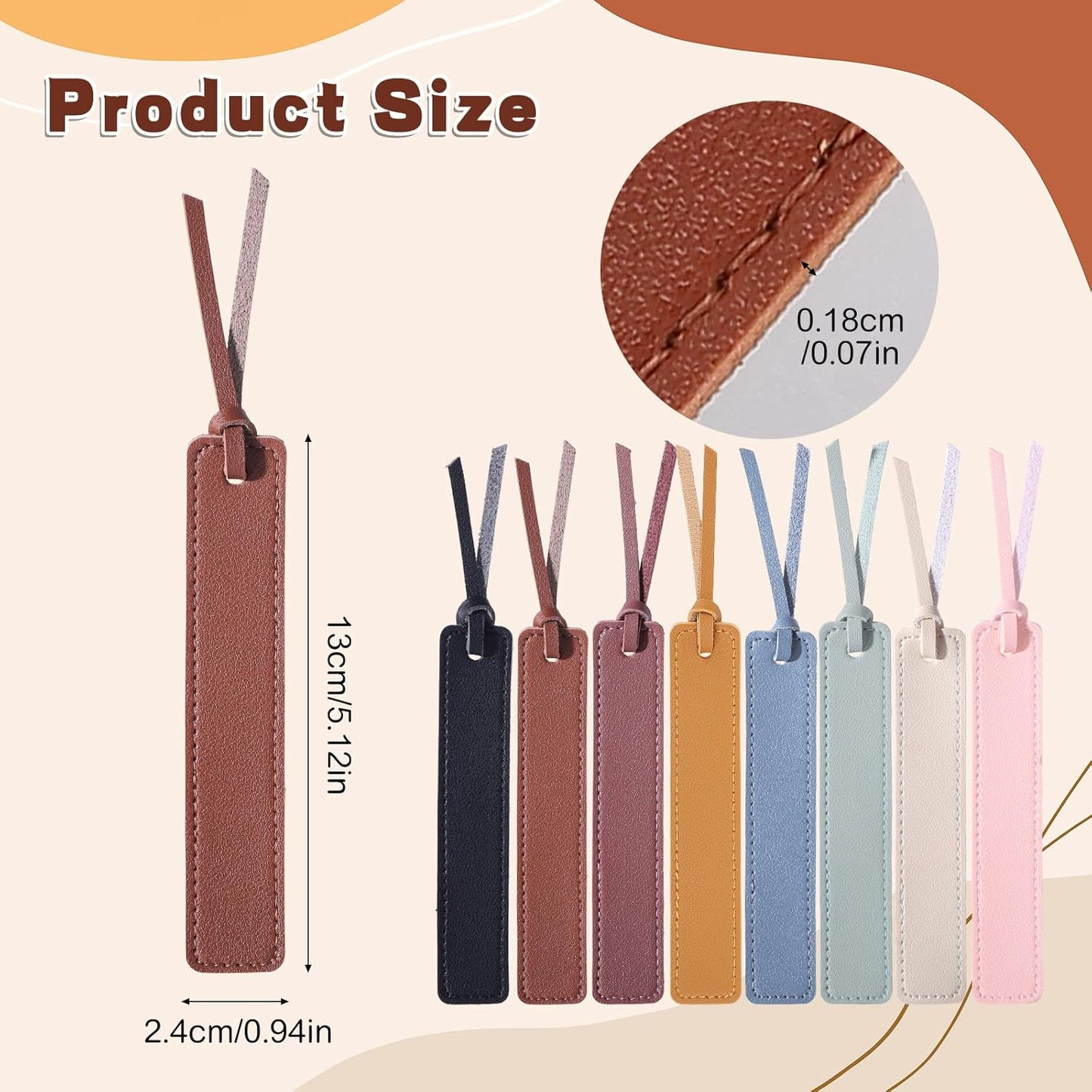 8Pcs Leather Bookmark, Classic Stitched Book Mark with Leather Rope Easter Gifts for Reading Men Women School Students