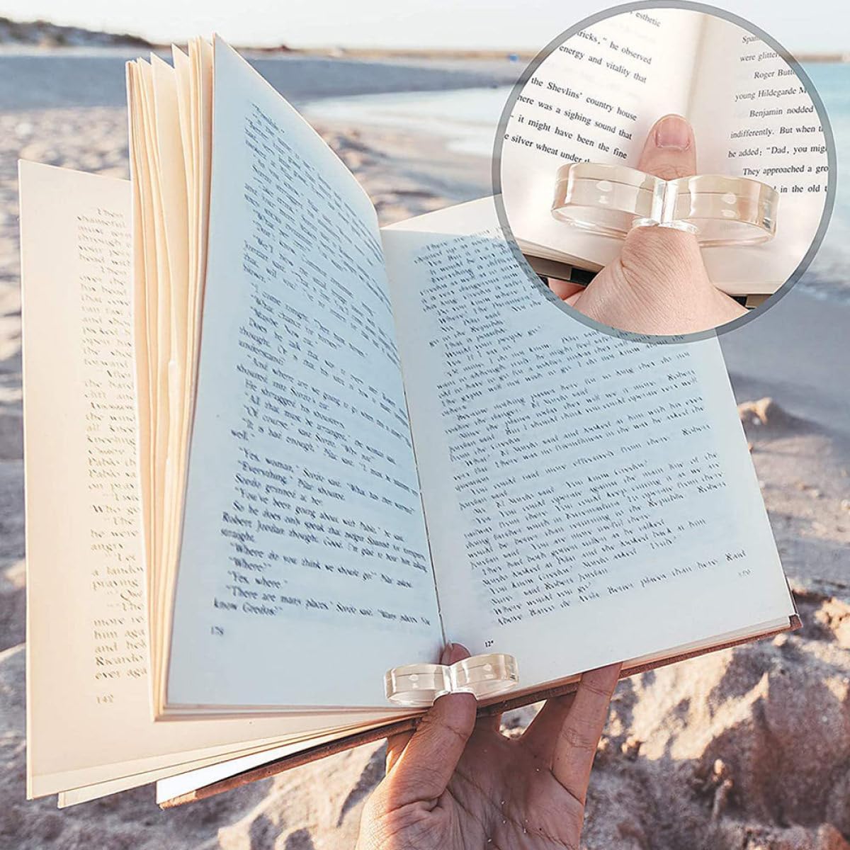 PRETYZOOM Acrylic Thumb Book Support Set 4pcs (mini 1.8cm, Small 2.0cm, Medium 2.2cm, Large 2.4cm) Heart-Shaped Finger Ring Bookmarkers for Home Reading Accessories