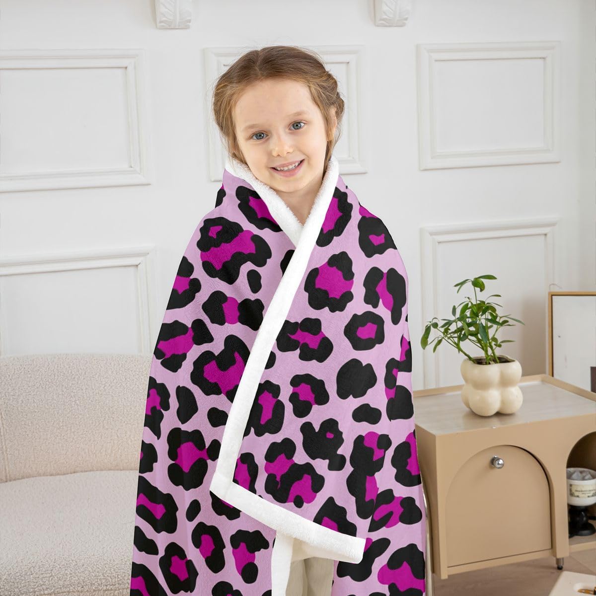Feelyou Leopard Print Sherpa Throw Blanket for Couch Purple Black Super Soft Cozy Fleece Cheetah Blanket for Winter, Plush Throw Animal Baby 30"x40" Safari All Season