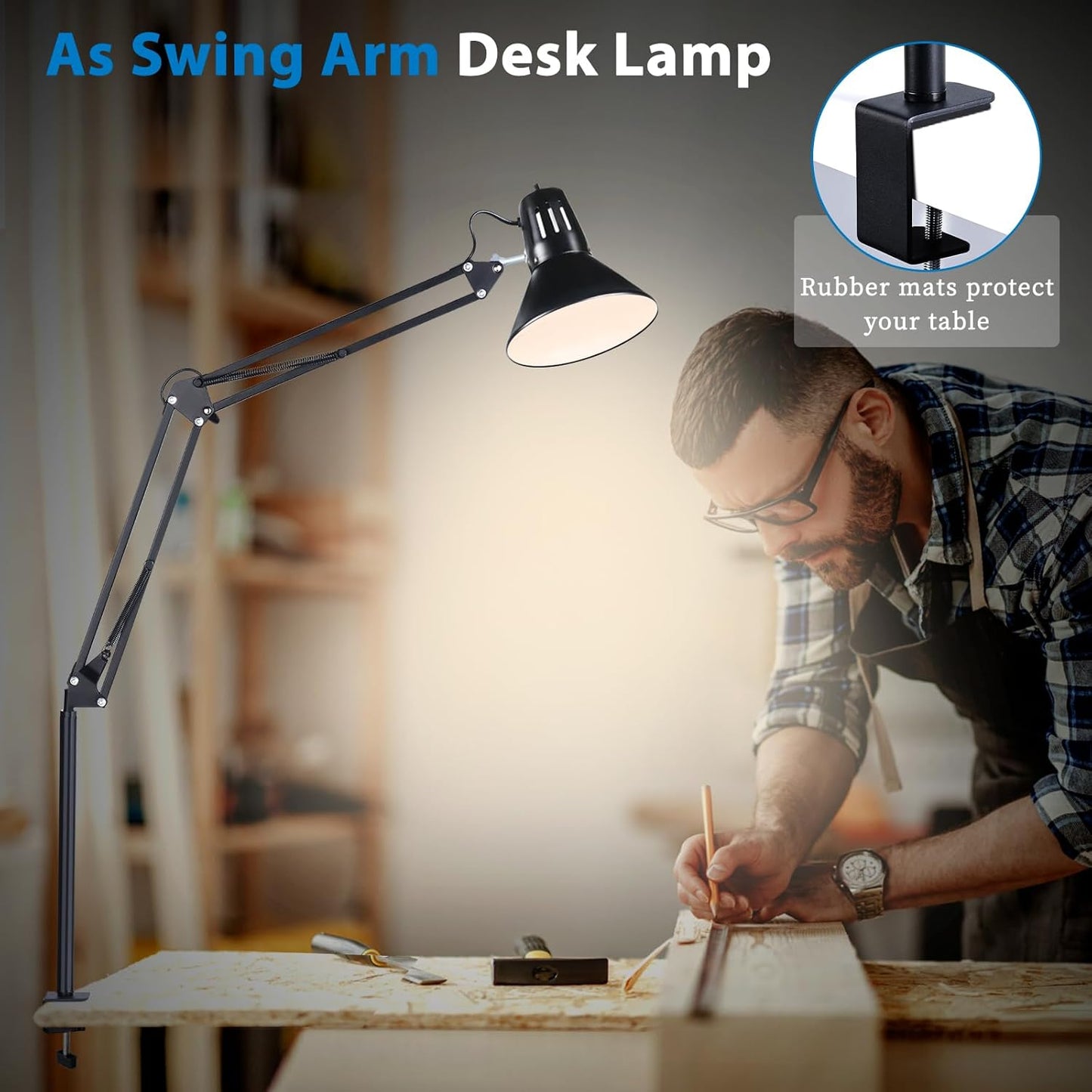 Swing Arm Desk Lamp for Home Office 360°Adjustable,Tall Metal Clamp on lamp with Bulb,Eye-Caring Clip on Desk Light for Computer Work Study Reading and Drafting