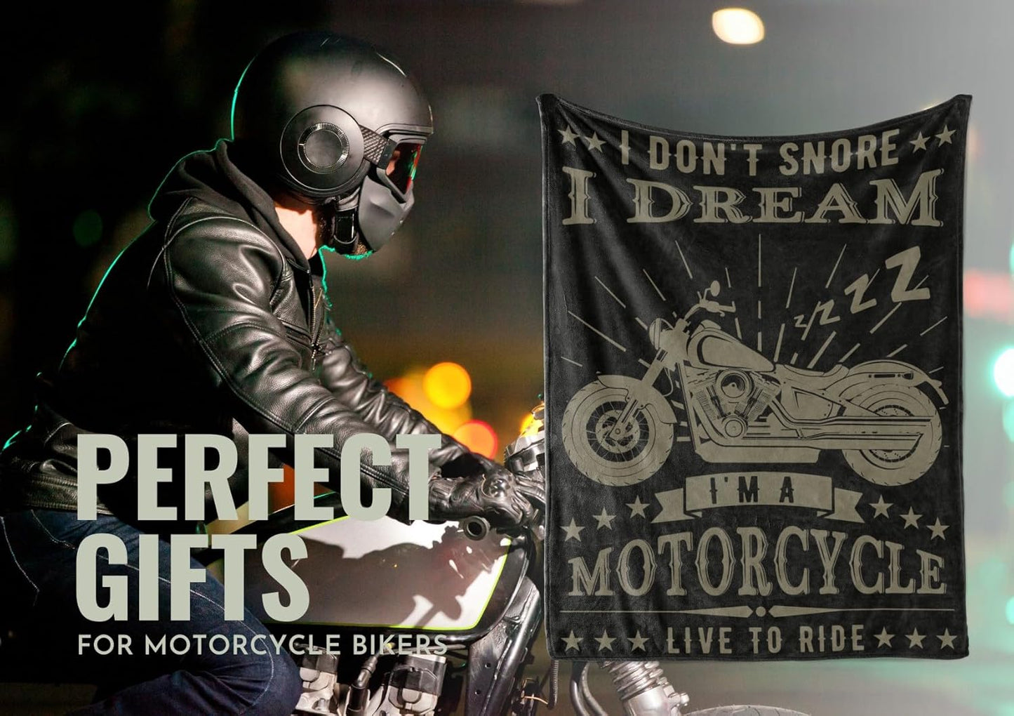 InnoBeta Motorcycle Gifts for Men, Throw Blanket for Motorbike Lover Biker Rider for Father's Day, Christmas, Birthday - I Don't Snore I Dream I'm A Motorcycle (50x65 inches)