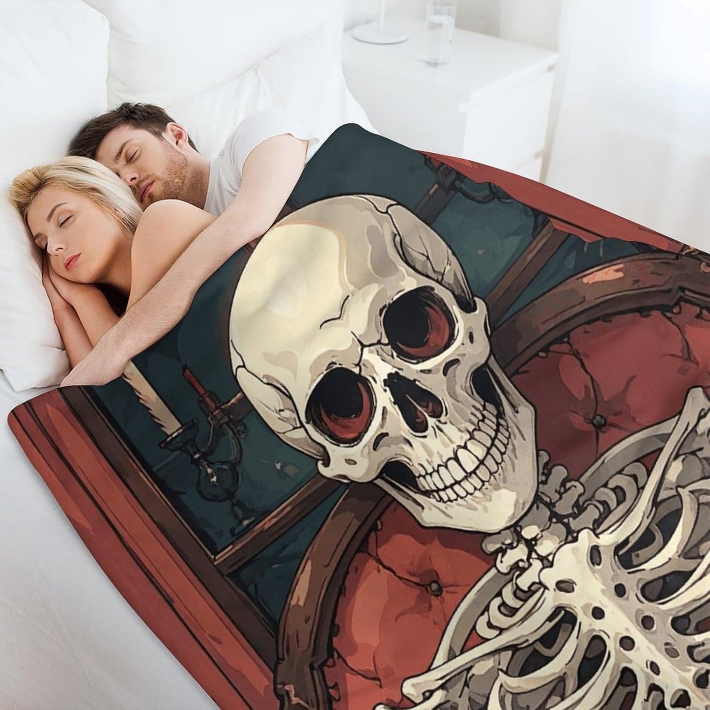Flannel Throw Blanket for Couch Bed Lightweight Soft Skeleton Reading Thick Throw Blanket Super Cozy Warm Blanket for Sofa All Season Use 60"*80"（150 * 200cm）