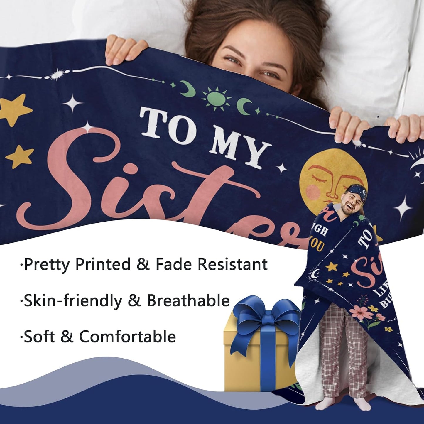 Gift for Sisters from Sis Brother Flannel Throw Blanket,to My Sister Ever Birthday Christmas Graduation Gift Ideas, Soft Bedding Sofa Blanket Present for Girls Women 50'' x 60''