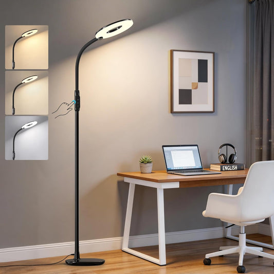 GyroVu LED Floor Lamp, 70'' Bright Reading Floor Lamps for Living Room, Dimmable & Adjustable Color Temperature, Touch Control Standing Tall Lamp with Gooseneck for Bedroom Office Craft Sewing, Black