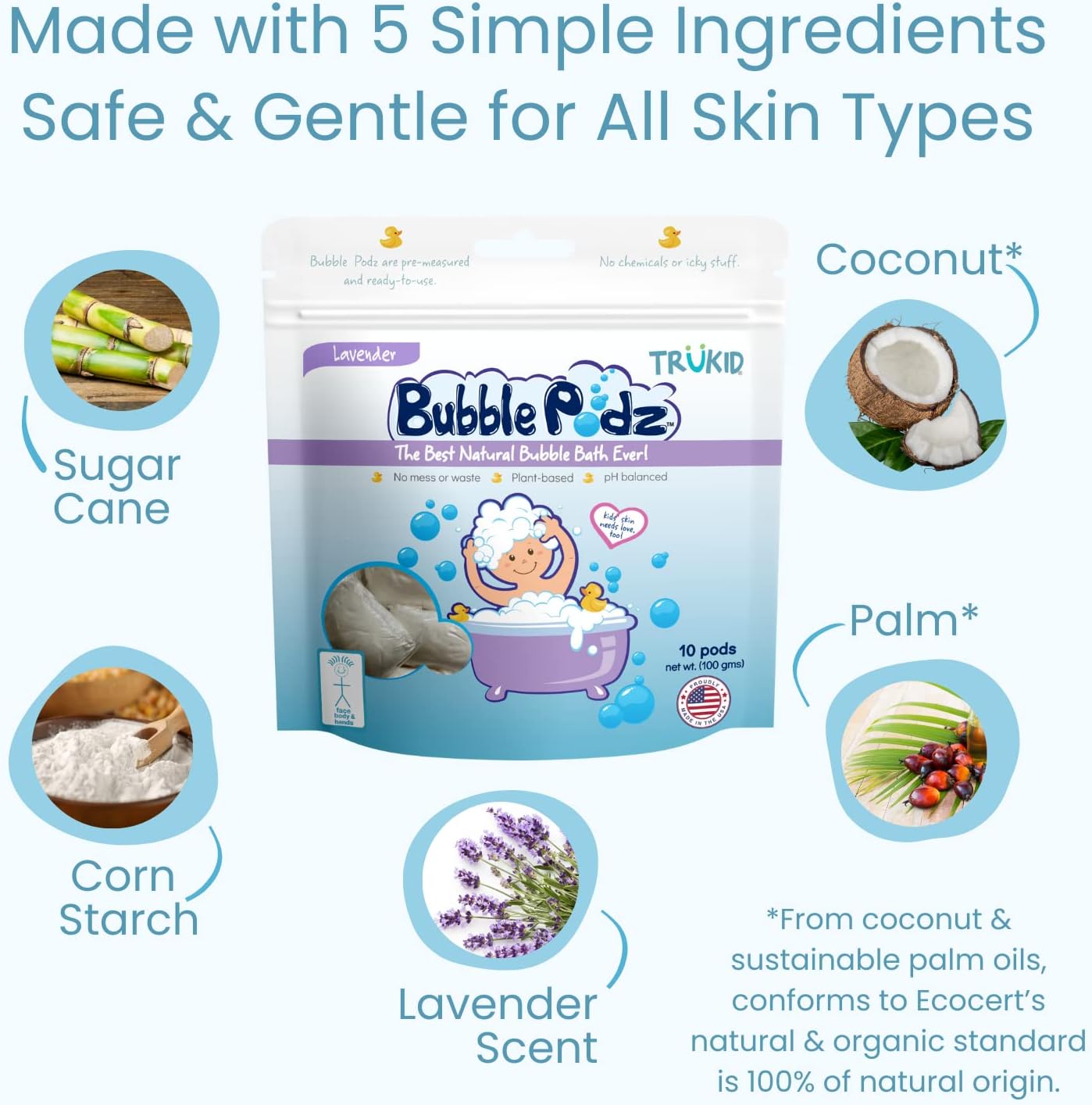 TruKid Bubble Podz Bubble Bath for Kids, Toddlers, & Babies, Tear Free Gentle & Refreshing Bath Bomb for Sensitive Skin with Natural Moisturizers, Non-Toxic, pH Balanced, Lavender Scent (24 Podz)