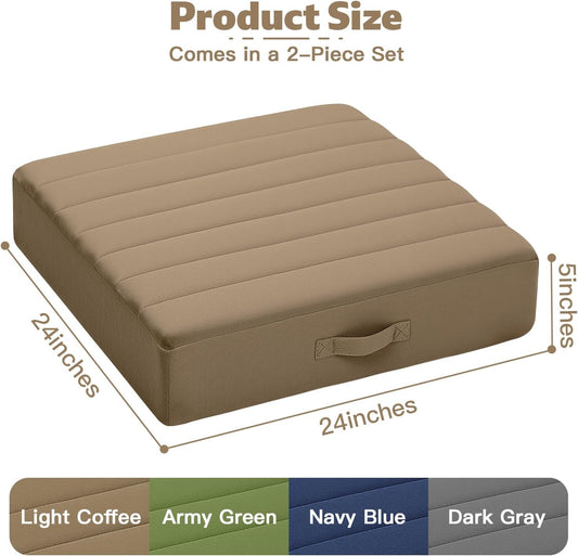 MeMoreCool Square Floor Pillows for Adults Kids, 2 Sets Large Meditation Cushion with 5" Thick Foam and Washable Tufted Cover, 24 Inch Coffee Seat Floor Cushions for Sitting and Yoga