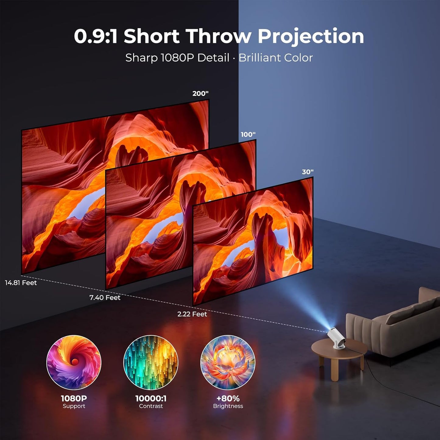 [Built-in Apps] CLOKOWE Mini Projector with WiFi and Bluetooth, 2026 Upgraded 1080P Smart Portable Projector with 180° Rotation, Auto Keystone, Compatible with iPhone/Android/Laptop/TV Stick/HDMI/USB