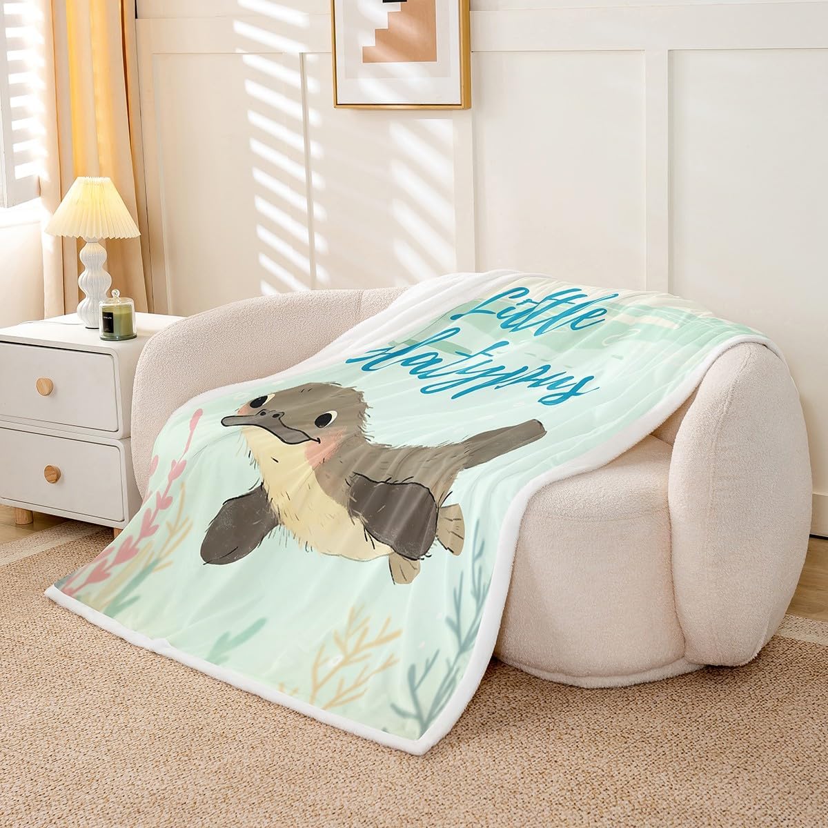 Erosebridal Cartoon Platypus Throw Blanket Cute Animal Fuzzy Blankets 40"X50" for Girls Kids, Underwater Animal Marine Life Fleece Blanket Brown Platypus Kawaii Sherpa Flannel