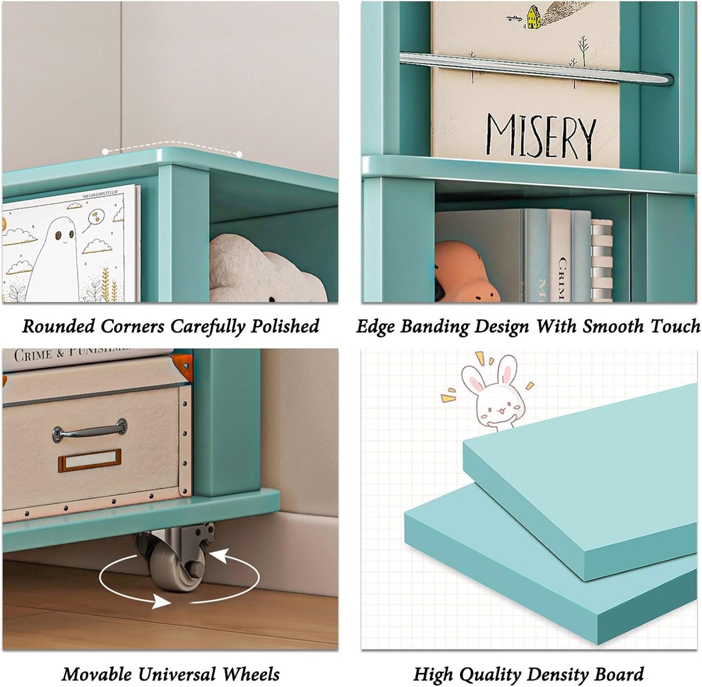 Rotating Bookshelf Tower With Wheels 360 Display 4/5 Tier Floor Standing Bookcase Storage Rack For Kids Corner Bookshelf For Small Space Book Shelf Rotating Bookcase For Living Room Study Room Office(
