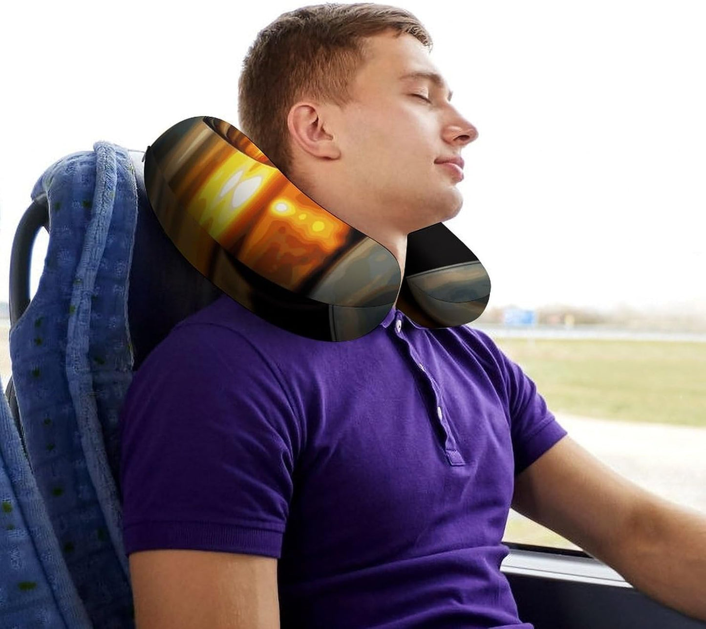 Sunset Wine Glass Neck Pillow Memory Foam U Shaped Pillows Portable Pillows for Shoulder Travel Head Support Pillow with Concealed Zipper for Airplane Car Home Office