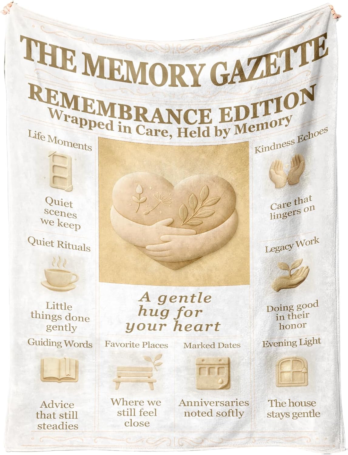 Memorial Sympathy Blanket 60x50, Remembrance Throw for Loss of Loved One, Soft Flannel Comfort Gift for Grieving Women & Men, Neutral Beige Home Decor