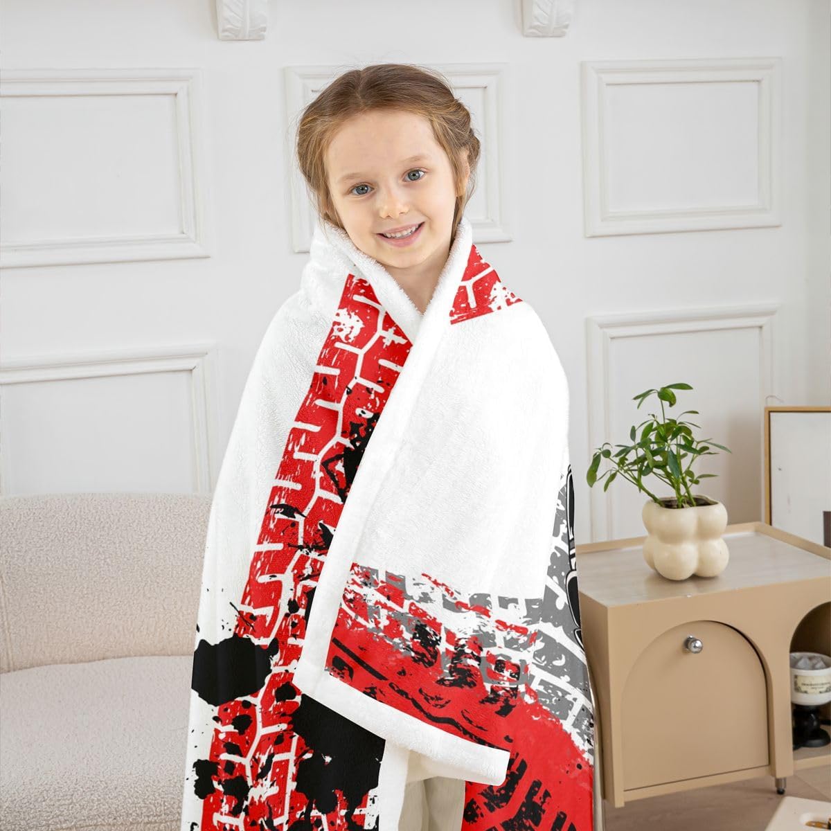 Feelyou Car Fleece Throw Blanket Throw 50"x60" Kids Offroad Vehicle Wheel Print Plush Sherpa Blanket Fuzzy for Boys Girls Teens Truck Print for Bed Couch Chair Racing Car Red Black
