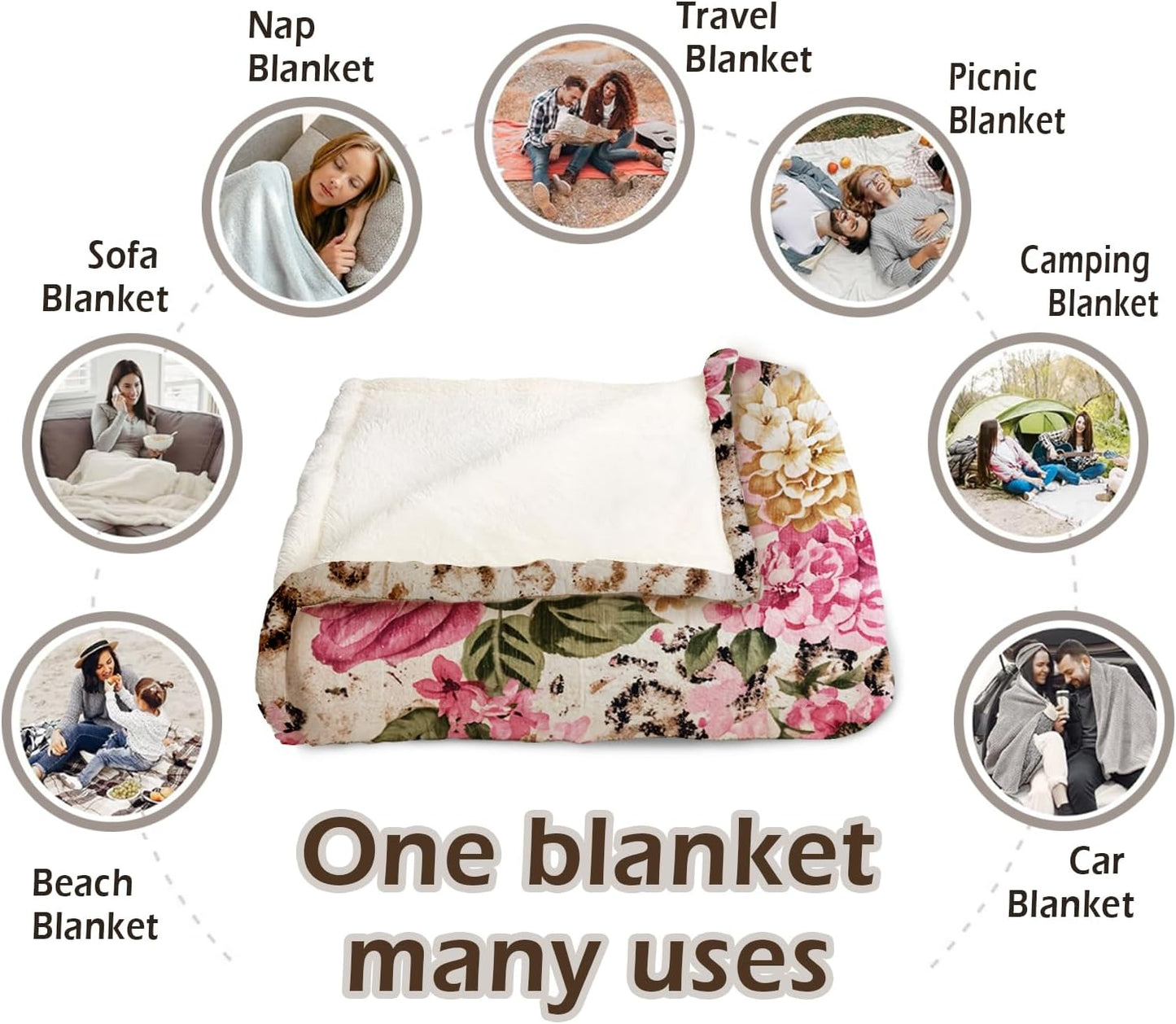Lacama Leopard Print Throw Blanket Gifts for Women, Pink Floral Leopard Blanket Lightweight Flannel for for Couch Office Travel,Home Living Room Fashionable Decor 60x50inch