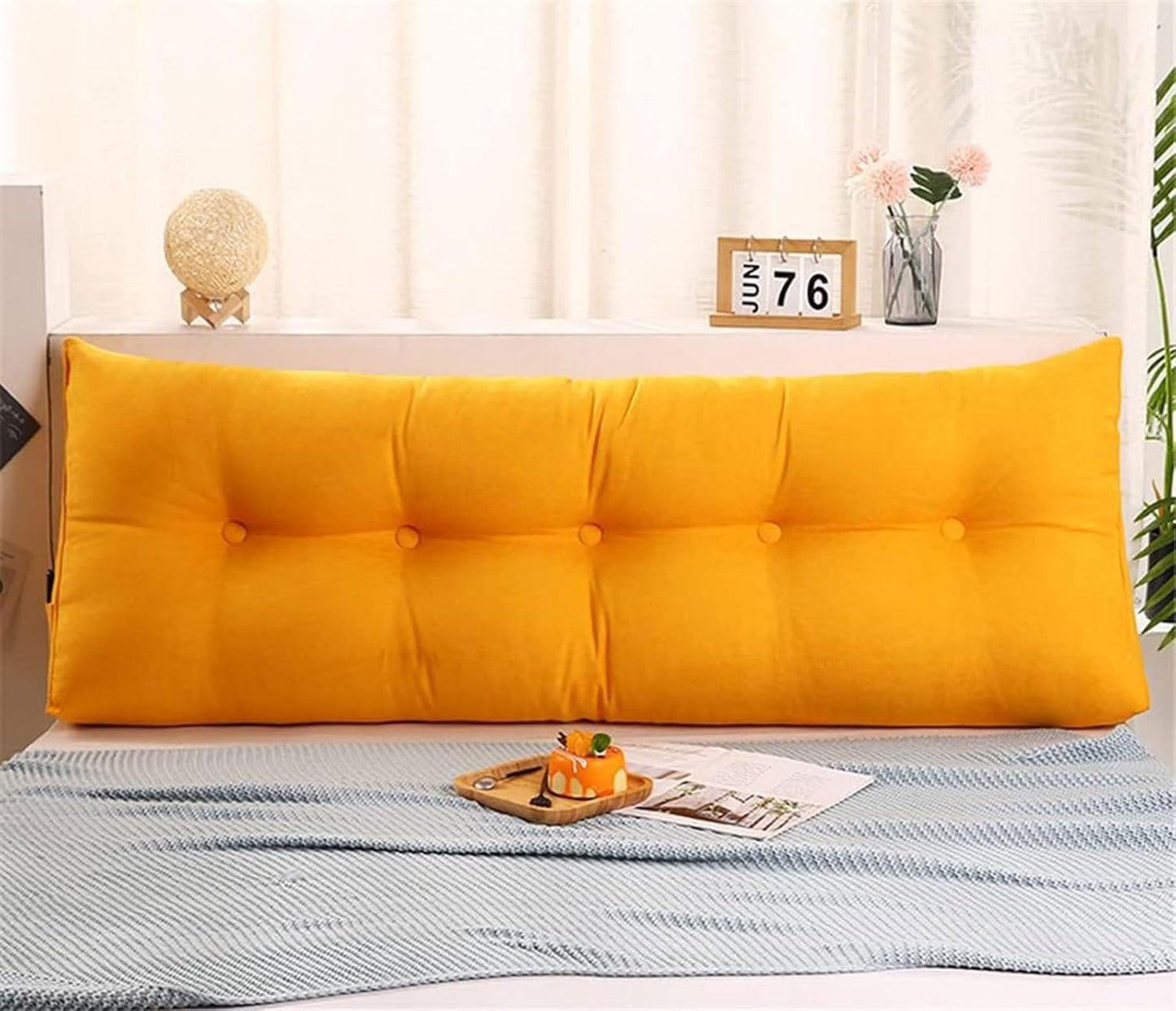 Large Triangular Headboard Pillow, Solid Color Triangle Cushion Reading Pillow, Bolster Positioning Support Wedge Pillow for Daybed Bed with Removable Cover(Size:59"/150cm,Color:Yellow)