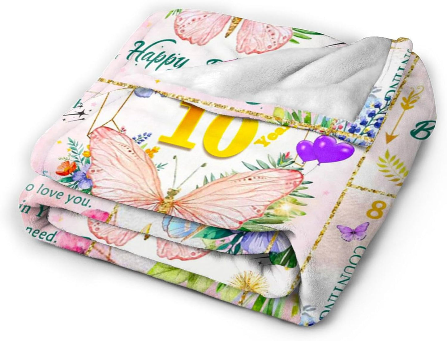 10th Birthday Gifts for Girls, Birthday Gift for 10 Year Old Girl, Super Soft Unique Funny Pink Butterfly Flower Blanket for Girls, Gifts for 10 Year Old Girl, Warm Cozy Plush Fuzzy Blanket 50"x40"