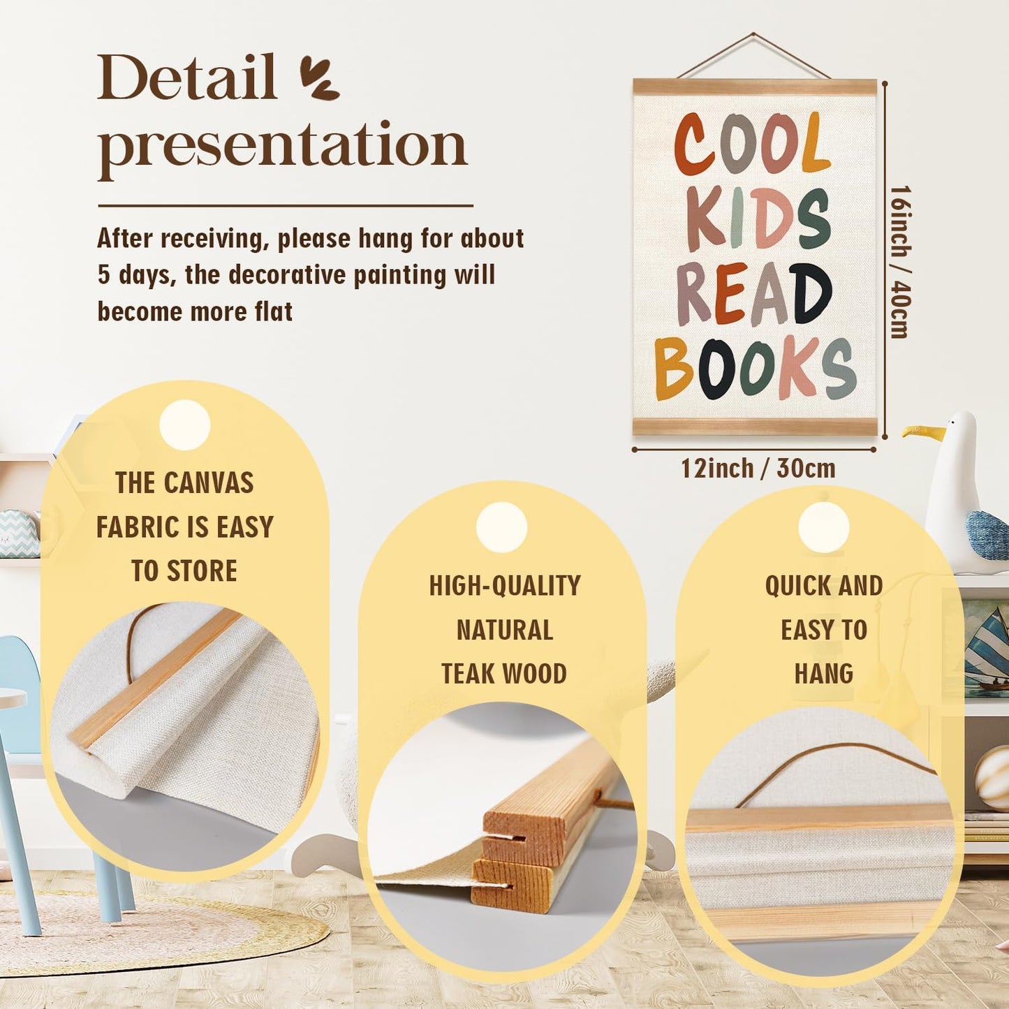 ZTGDA Cool Kids Read Books Wall Art Poster, Boho Reading Corner Wall Decor, Reading Nook Canvas Poster for Classroom Library Playroom Nursery,Kids Room Decor 12x16Inch