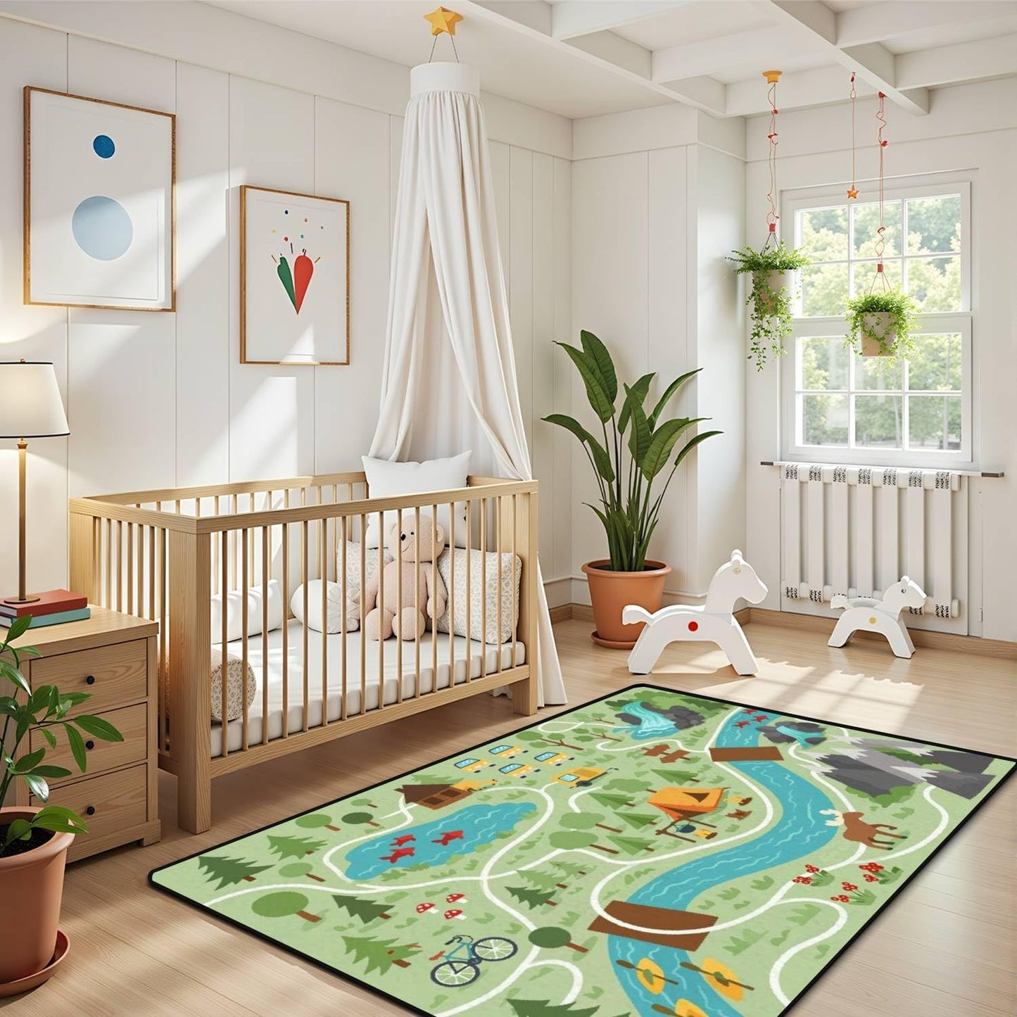 Camping map Summer Camp Nature Clip Art Infographic Elements Mountains Area Rug Outdoor Patio Rug Play Mat Modern Floor Carpet Non-Slip Home Decor Living Room Kids Bedroom Nursery, 3x5 ft