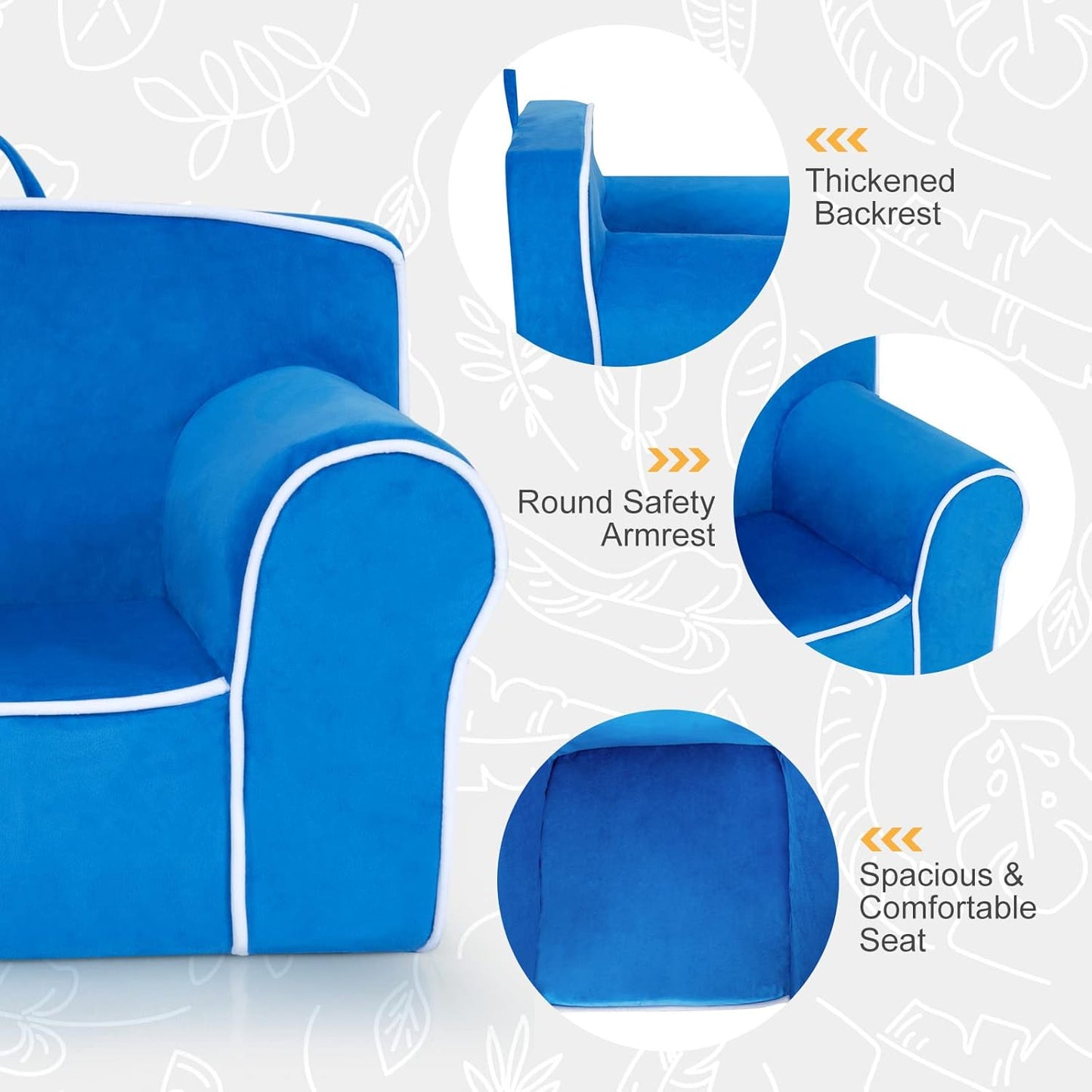 Costzon Kids Couch, Toddler Soft Sofa Chair w/Removable & Washable Velvet Surface for Preschool, Play Room, Nursery, Kindergarten, Toddler Sofa Couch for 0-5 Year Old Boys Girls Birthday Gift