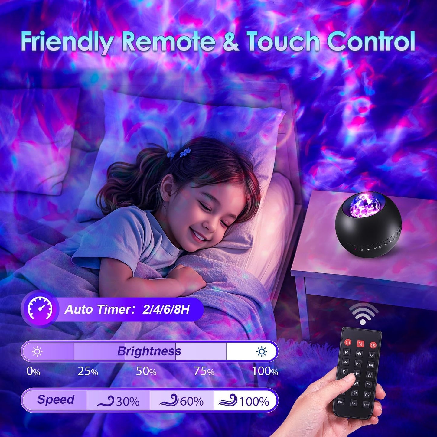 One Fire Galaxy Projector, Vibrant Galaxy Light Projector, White Noise & Bluetooth Room Lights for Bedroom,Remote Timer Kids Night Light,Cute Room Decor for Teen Girl Valentine's Day Gifts