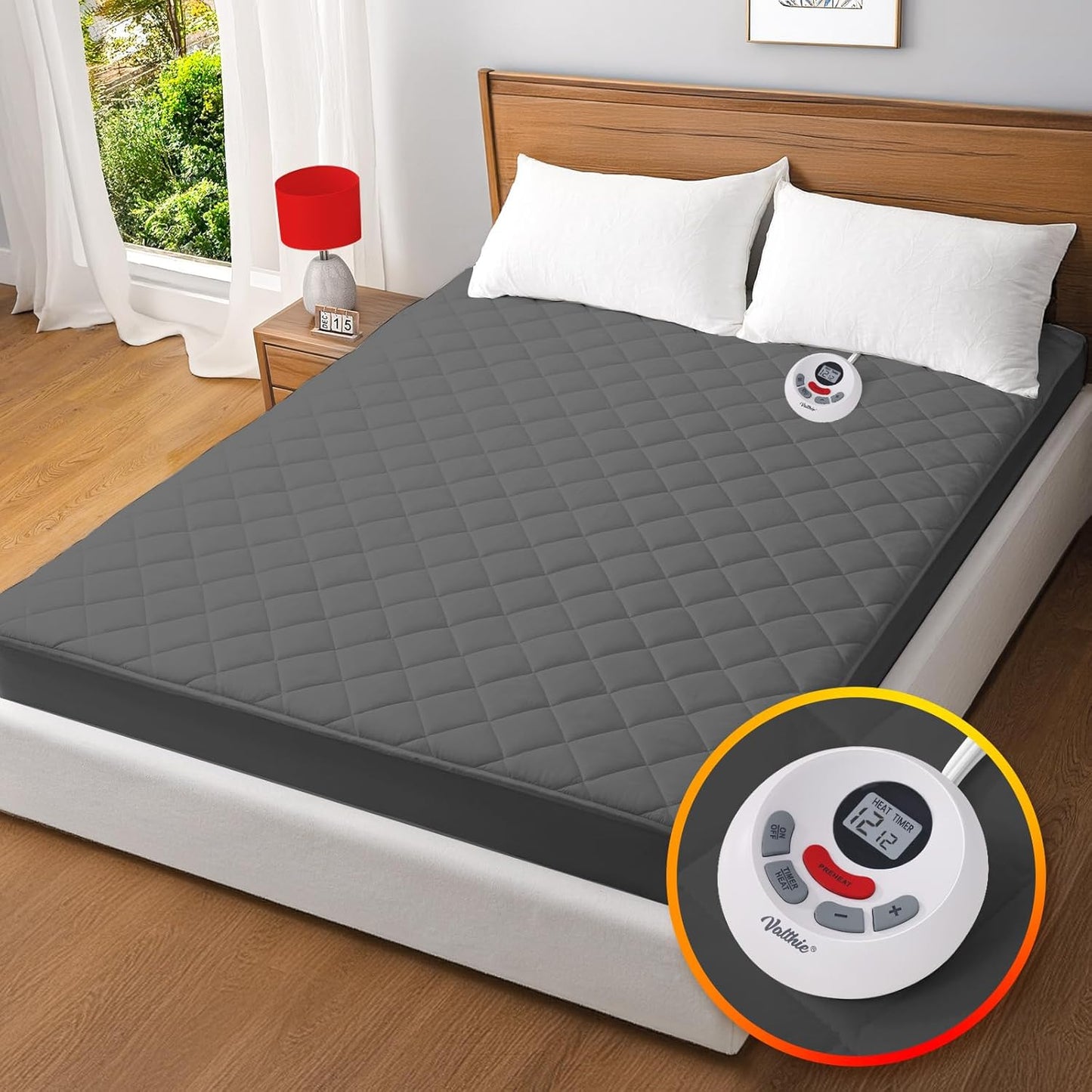 Heated Mattress Pad Twin Size,Electric Mattress Pad with Preheat Functions, Bed Warmer with 12 Heat Settings Controller & 1-12 Hours Auto Shut Off, Machine Washable (39"x75",Grey)