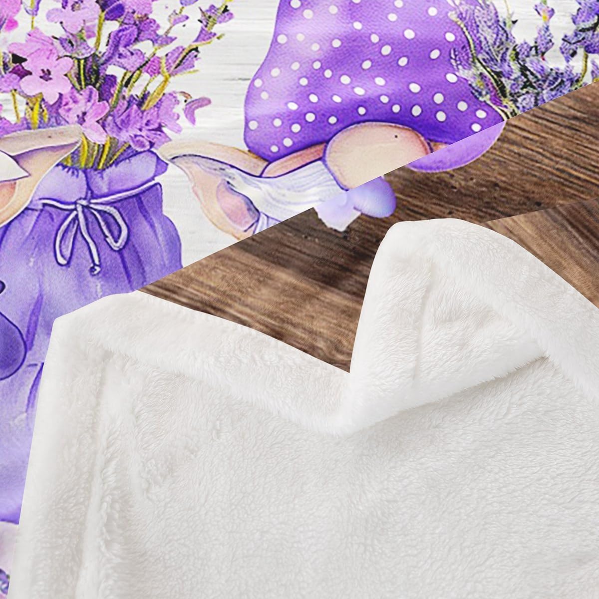 Manfei Cute Gnomes Throw Blanket Purple Vine Flower Butterfly Blanket for Couch Sofa, Lavender Bouquet Bed Blanket for Kids Boys Girls, Soft and Breathable Fleece Blanket(50 x 60 Inches)