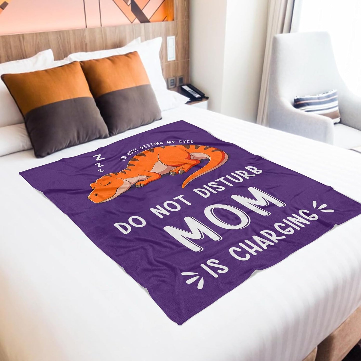 Funny Birthday Gifts for Mom from Daughter Son, Mom is Charging Blanket, Valentines for New Moms, Soft Flannel Throw Blanket for Napping Couch Travel, 50x60(Purple)