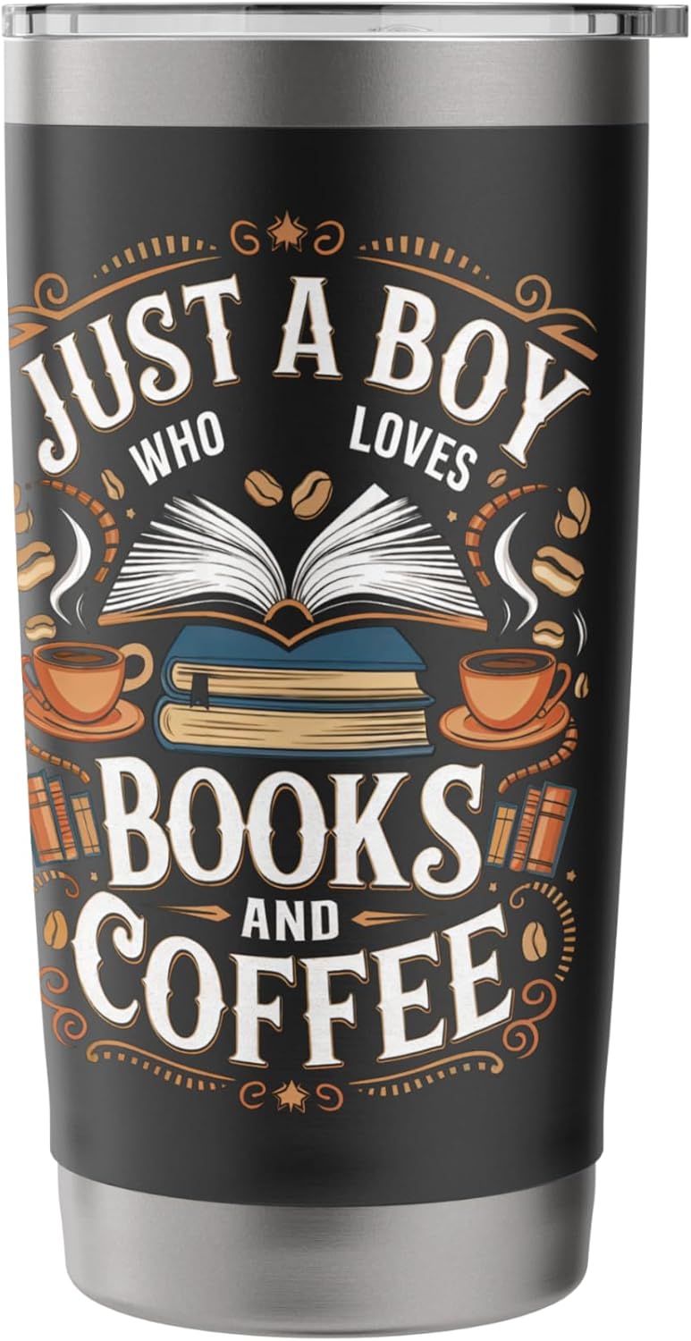 Just a Boy Who Loves Books Coffee Bookworm Book Reader Stainless Steel Insulated Tumbler