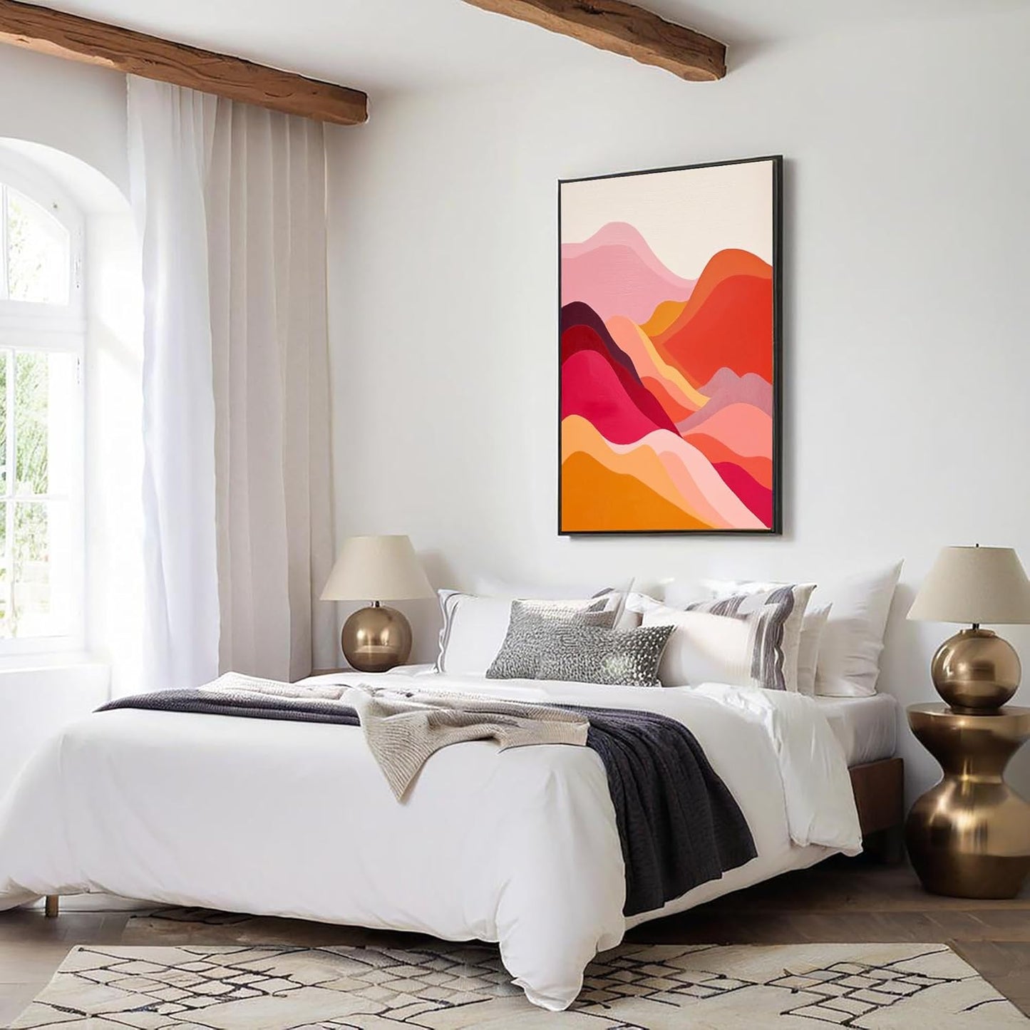 GDJSMIN Abstract Fantasy Landscape Painting Wall Art, Pink Orange Hill Pattern Poster For Reading Room Living Room Decor 24 X 36 Inch Unframed