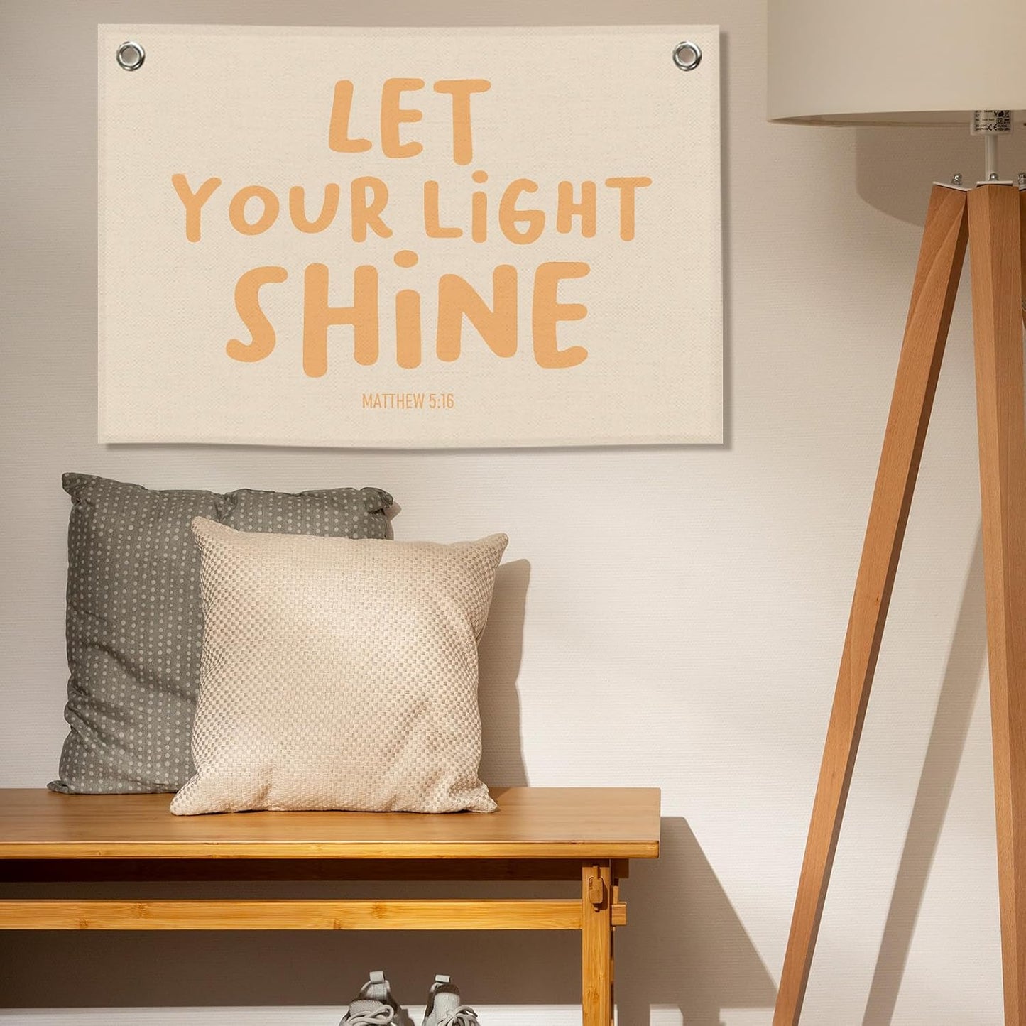 Christian Inspirational Kids Banner Canvas, Bible Verse Let Your Light Shine Toddler Room Decor, Positive Hanging Flag Sign, Nursery Wall Tapestry Art for Playroom Bedroom Classroom 20x30in