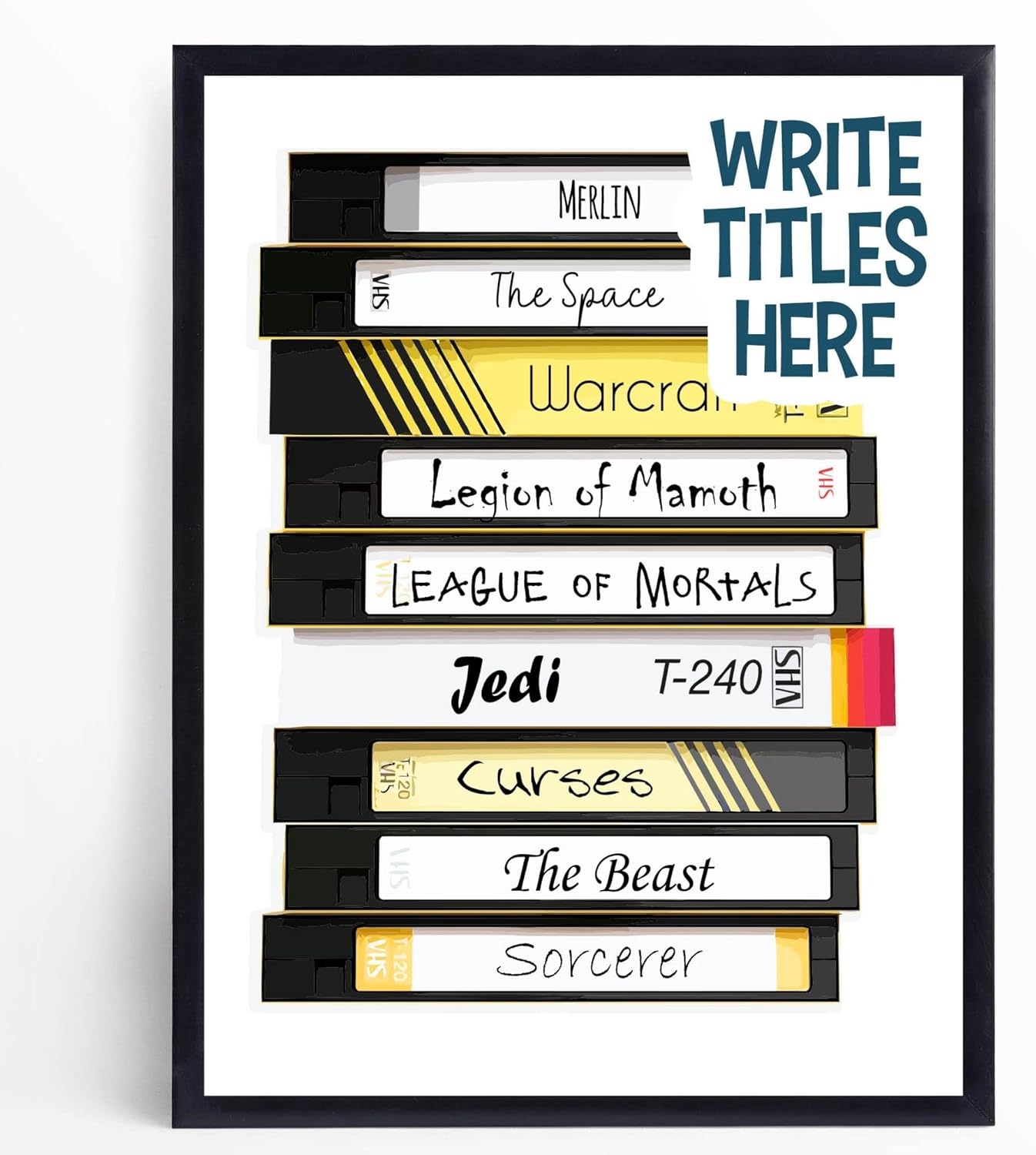 Personalized VHS Film Lovers Titles Poster Wall Art Bedroom Decor Customized Bookworm Canvas Library Room Wall Decor Unique Custom Bibliophile Name Framed Wall Art for Authors Writers (18x24 Poster)