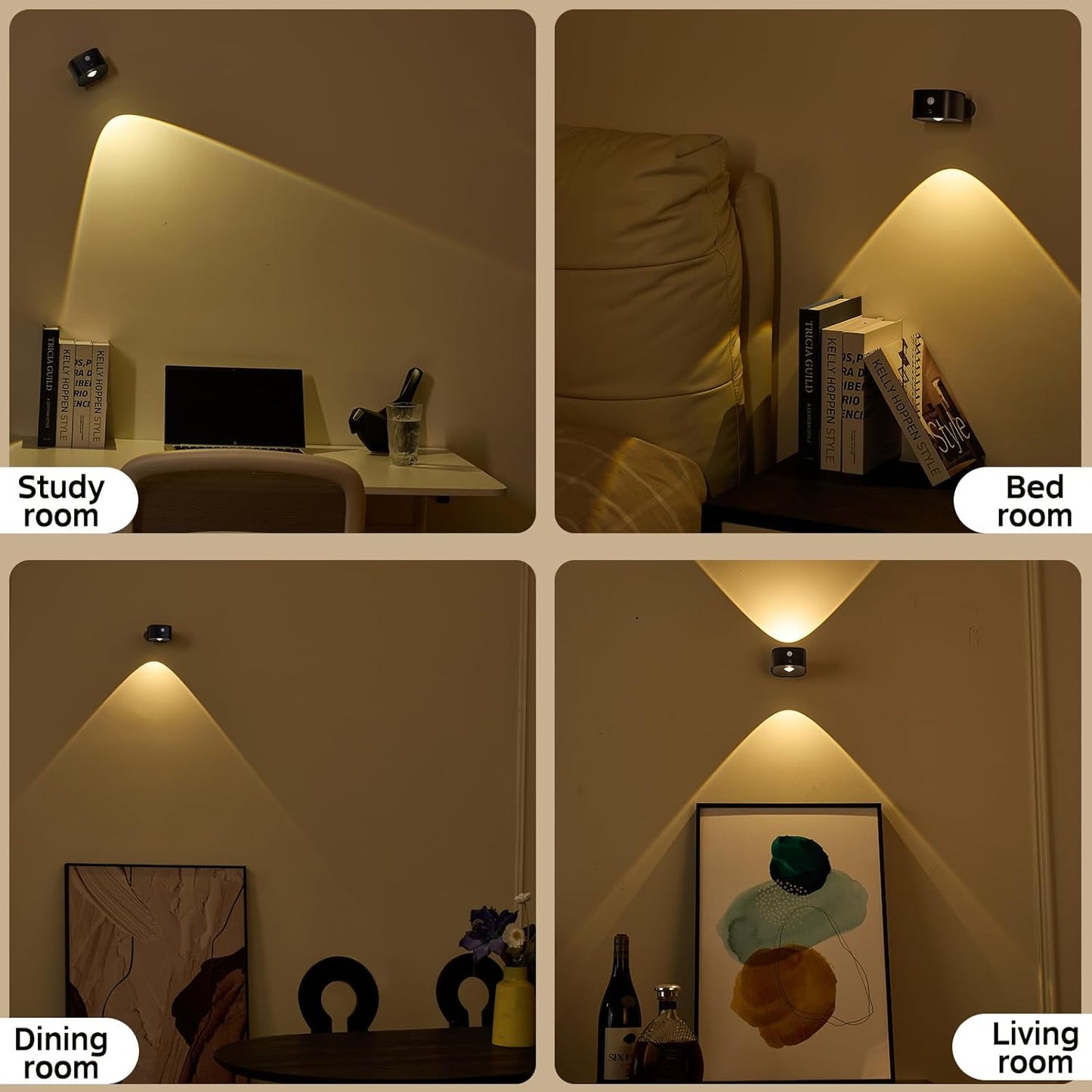 Midea Motion Sensor Wall Mounted Light Indoor,Wireless Dimmiable Wall Sconce with Rechargeable Battery Operated for Reading Room/Hallway/Stairway/Bedroom Besides