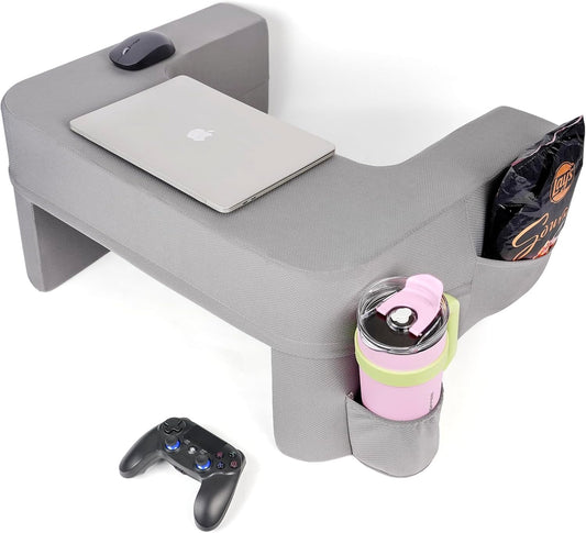 Reading Pillow for Gaming,Soft Lap Desk Pillow for Laptop,Ultimate Lap Pillow with Cup Holder Pocket,Comfort Laptop Lap Desk for Bed Couch Car (Gray, Large)