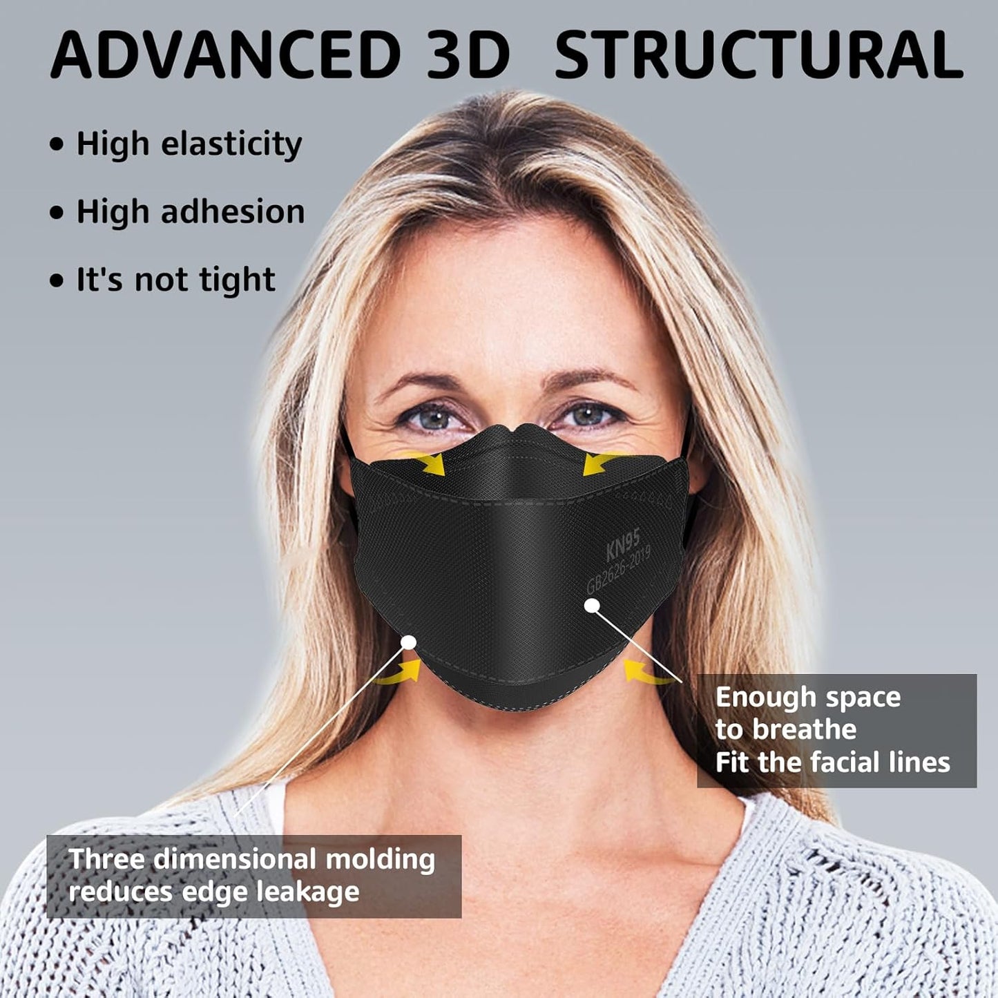 HIWUP KN95 Face Masks 50 Pack, Breathable Comfortable and Disposable KN95 Mask, Black