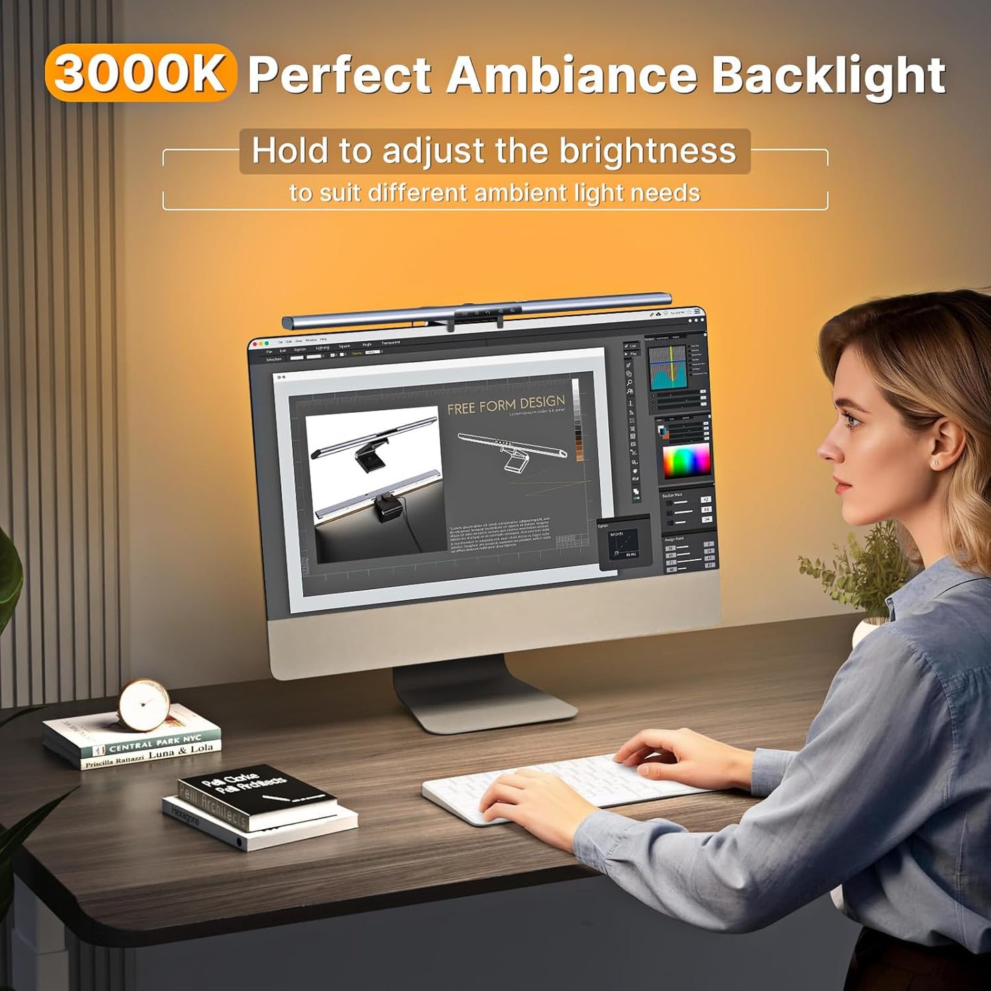 Syrinx 16.7" Computer Monitor Light Bar with Ambient Backlight, USB Reading LED Lamp, Screen Monitor Lamp, Touch + Gesture Control, Dimmable Desk Light, Eye-Caring, No Screen Glare for (Basic)