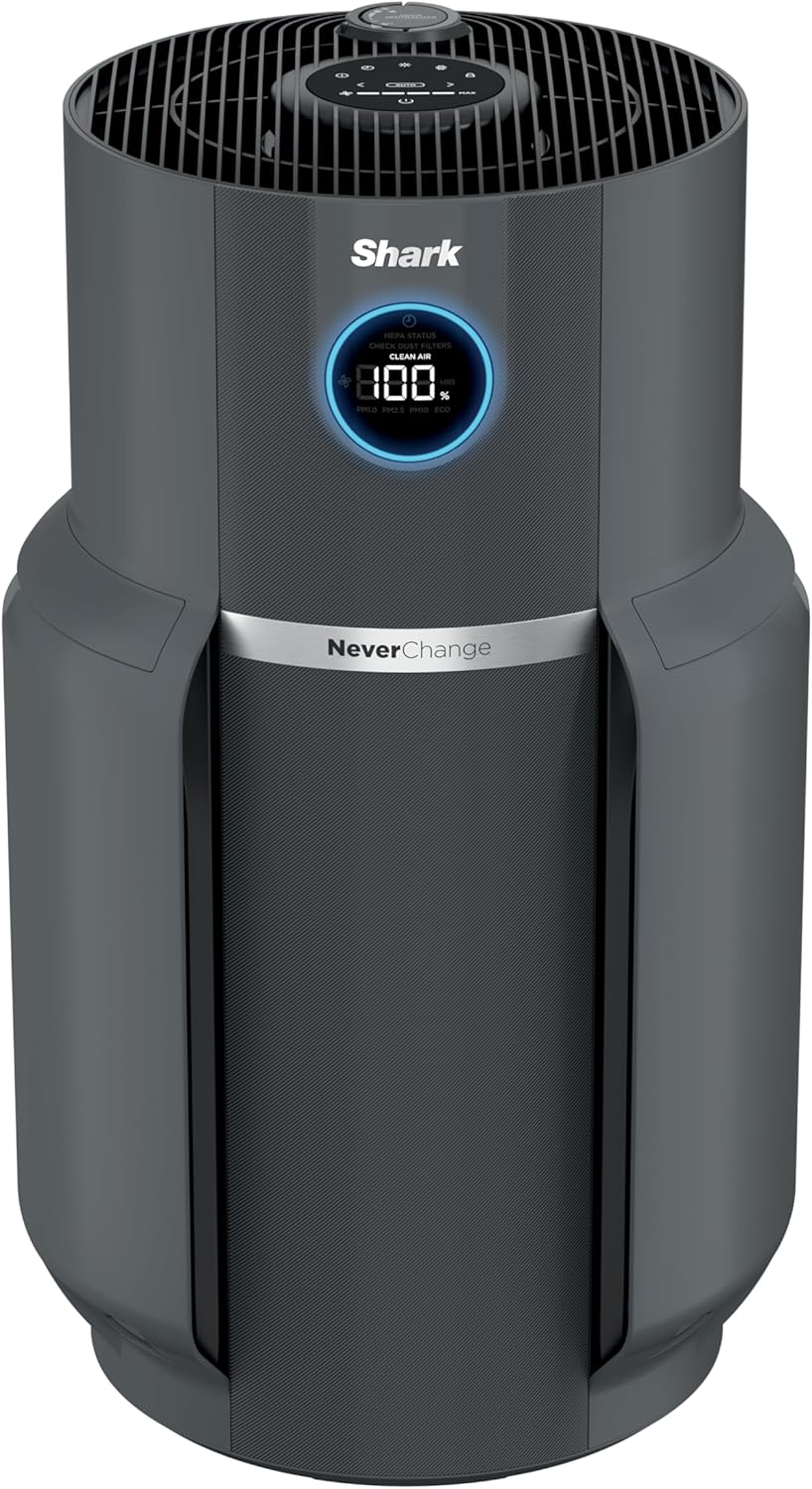 Shark Air Purifier for Home, NeverChange Max, 1,300 sq. ft. for Large Room, Kitchen, Home Office, HEPA-Exceeding Filter, Captures Pollutants, Pet Dander, Dust, Odor, Smoke, and More, HP301, Grey