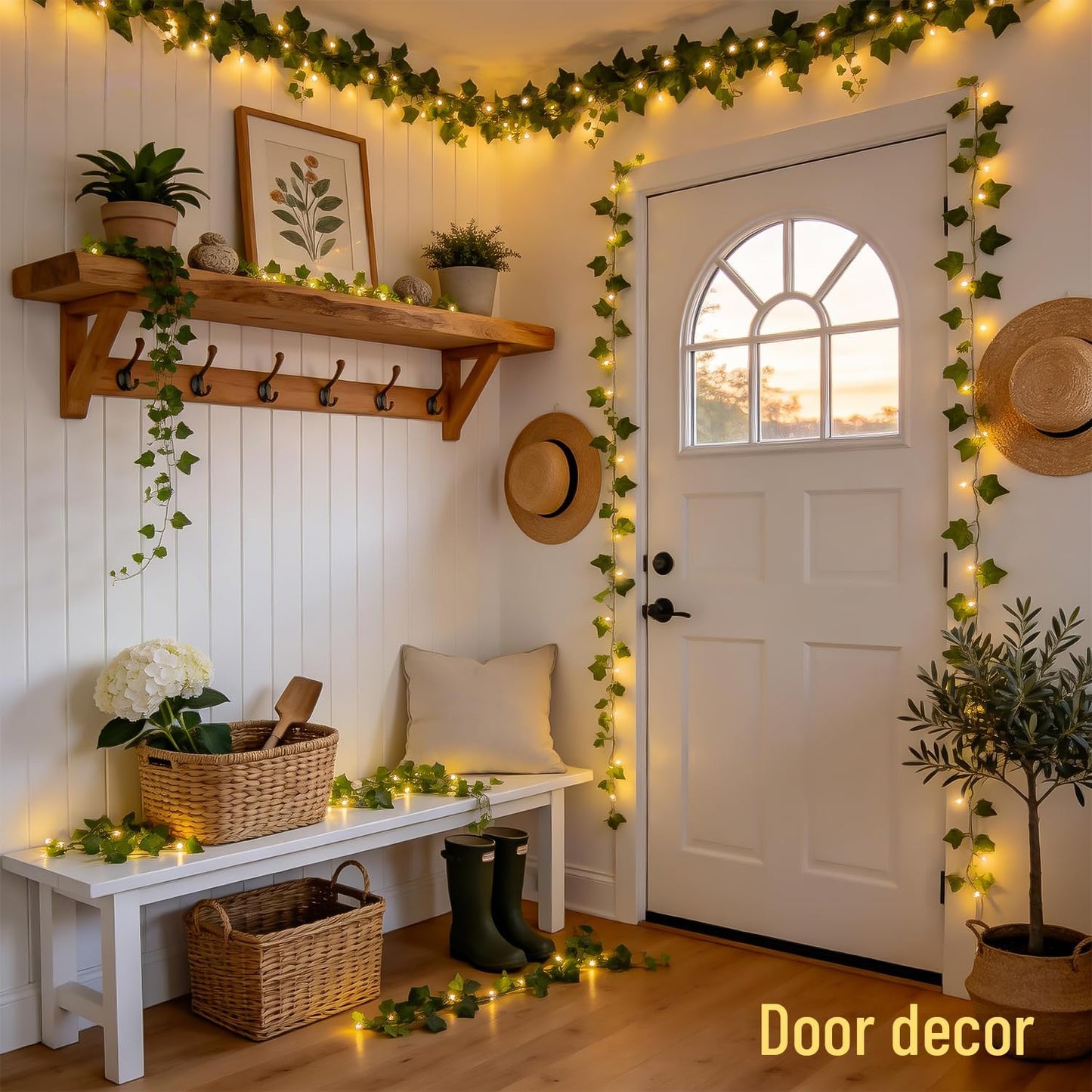 JMEXSUSS 100 LED Vines with Lights Plug in, Ivy Vines with Fairy Lights with Remote, 33 FT Leaf String Lights Waterproof for Room Bedroom Wall Fireplace Wedding Decoration（Warm White）