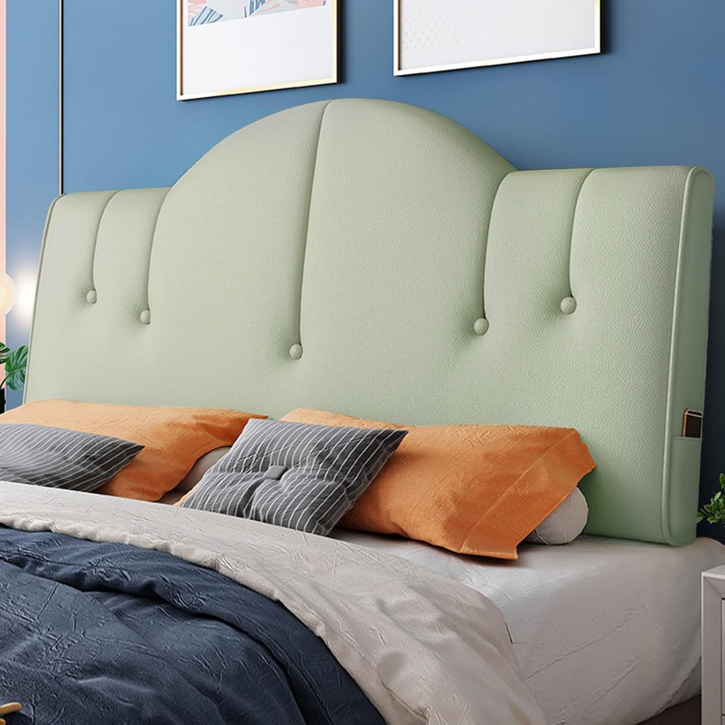 Headboard Bed Backrest Cushion PU Lumbar Support Reading Pillow Cozy Anti-Collision Backrest for Home Gaming Rest Customizable (Color : Beige Size : 190X60X10CM) (Green 200X60X10CM)