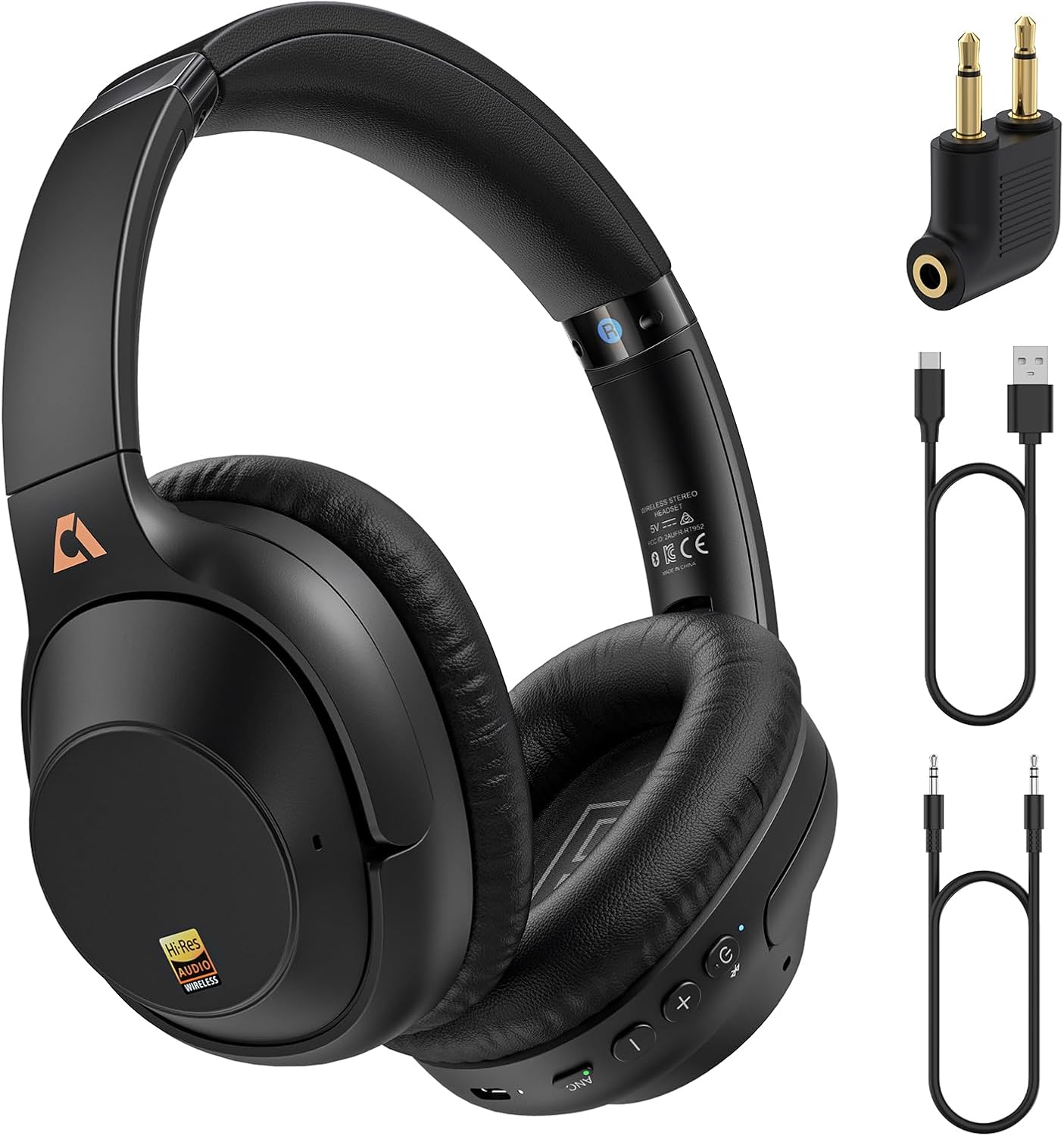YMOO Active Noise Cancelling Headphones for Airplane Travel, LDAC Hi-Res Audio, Wired and Wireless ANC Headphones, 100H Playtime Over Ear Headphones, Custom EQ via App, Bluetooth 6.0 Headset for All