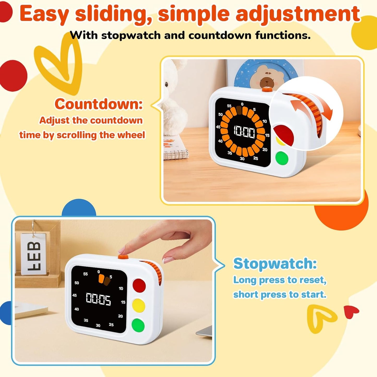 PHILORN Digital Visual Timer for Kids, with Coloured Progress bar, 60-Minute Countdown and Adjustable Volume and Brightness for Calm Transitions, Classroom & Home Kitchen Cooking Baking