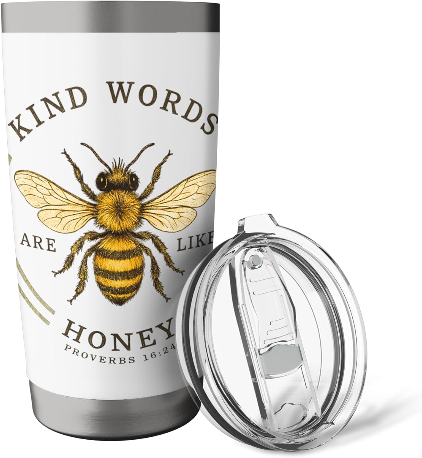 Kind Words Are Like Honey Bible Verse Bee Design Stainless Steel Insulated Tumbler