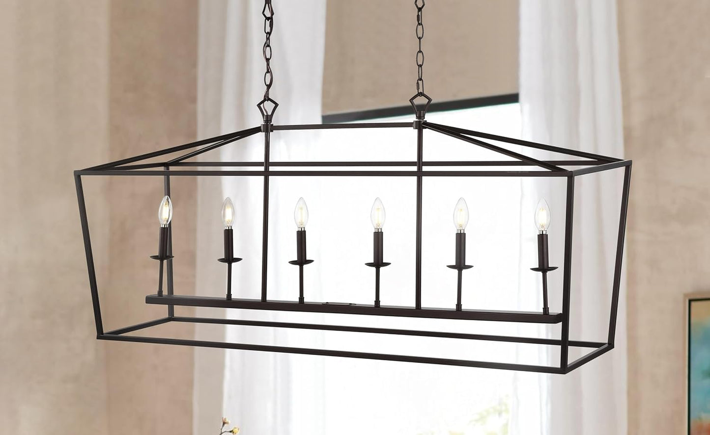 JONATHAN Y 49" Oil Rubbed Bronze Lantern Pendant Light, 1-Light Pagoda Style Metal Cage Farmhouse Hanging Ceiling Fixture for Kitchen Island, LED Bulb Included (JYL7439A)