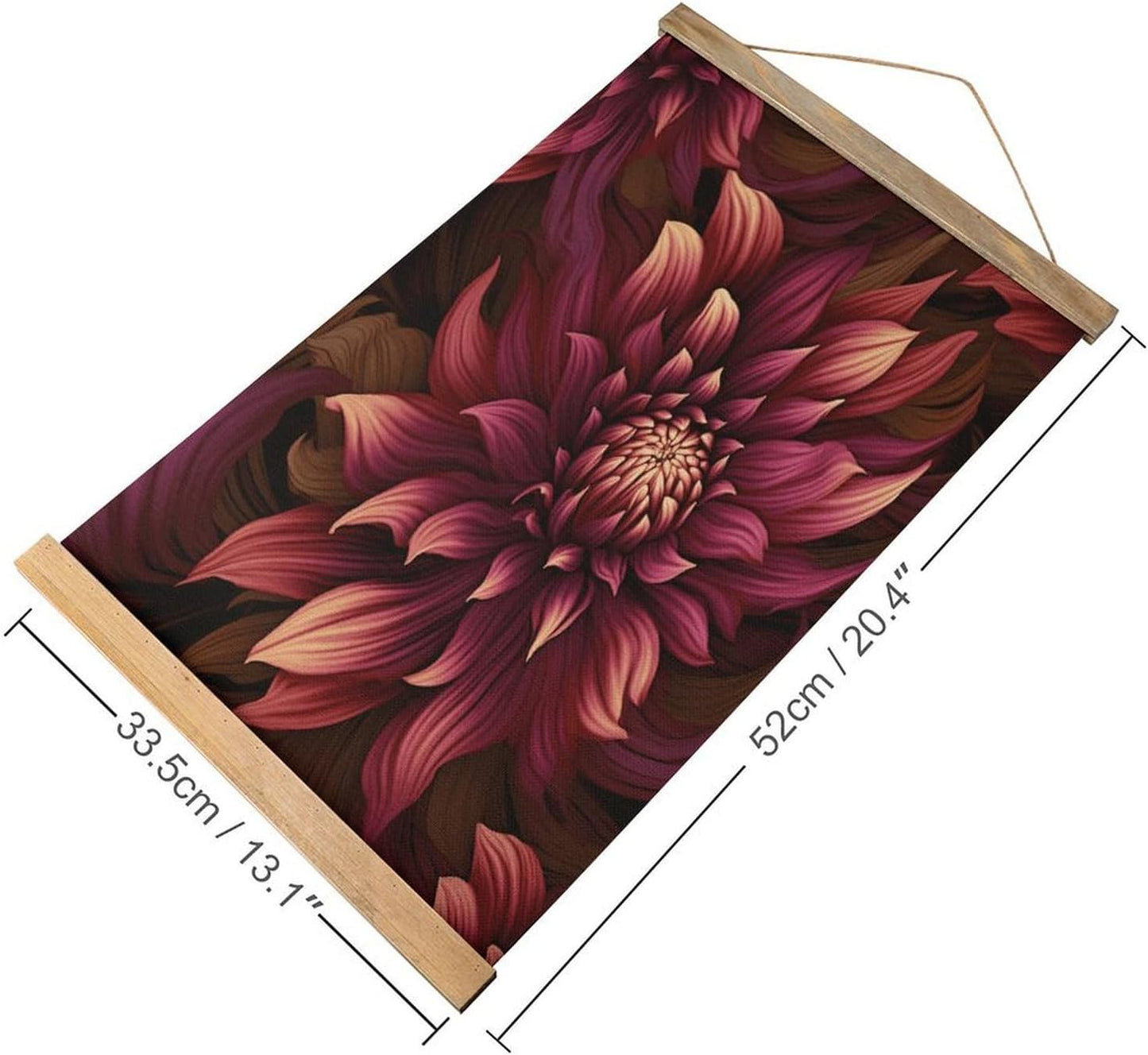 Vintage Wine Red Artistic Flower Poster with Wooden Frame Personalized Linen Hanging Scroll Painting Rustic Wall Hanging Illustrative Modern Artwork Decor for Home Living Room Bedroom Office