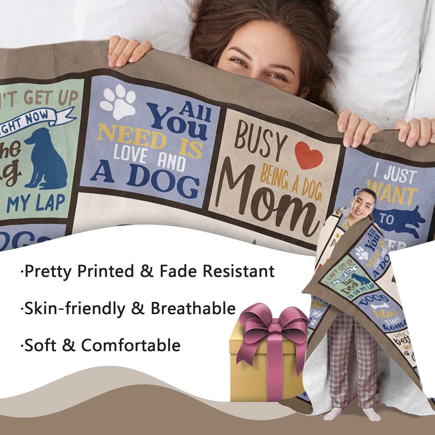 Dog Mom Gifts for Women Flannel Throw Blanket, Birthday Gifts for Dogs Lovers Owners, Best Dog Mom Ever Gift Ideas, Mothers Day for Mama, Soft Bedding Sofa Blankets 50 x 60 in