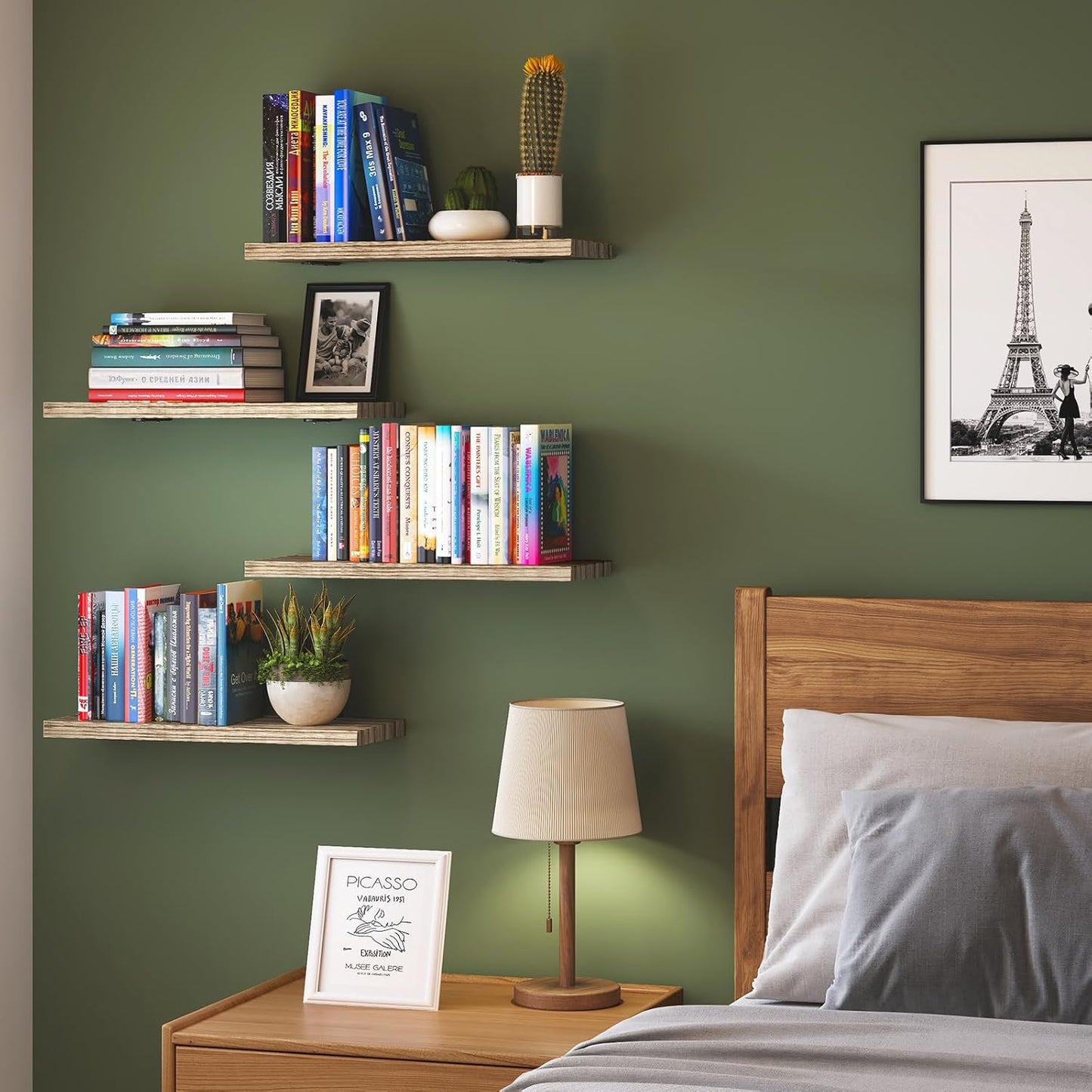 Fixwal Wall Floating Shelves for Room Decor, 4 Sets Floating Shelves for Wall Storage, Wood Wall Mounted Shelf for Bedroom Decor, Bathroom Storage, Book Shelf for Wall-Rustic Brown | for Room Decor, Floating Shelves, for Wall Storage, for Bedroom Decor, B